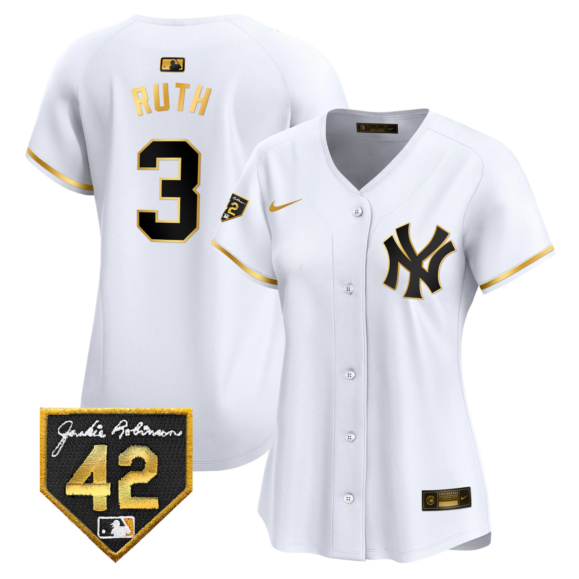 Babe Ruth Women's New York Yankees 2024 Jackie Robinson Patch Vapor Premier Limited White Gold Jersey - All Stitched