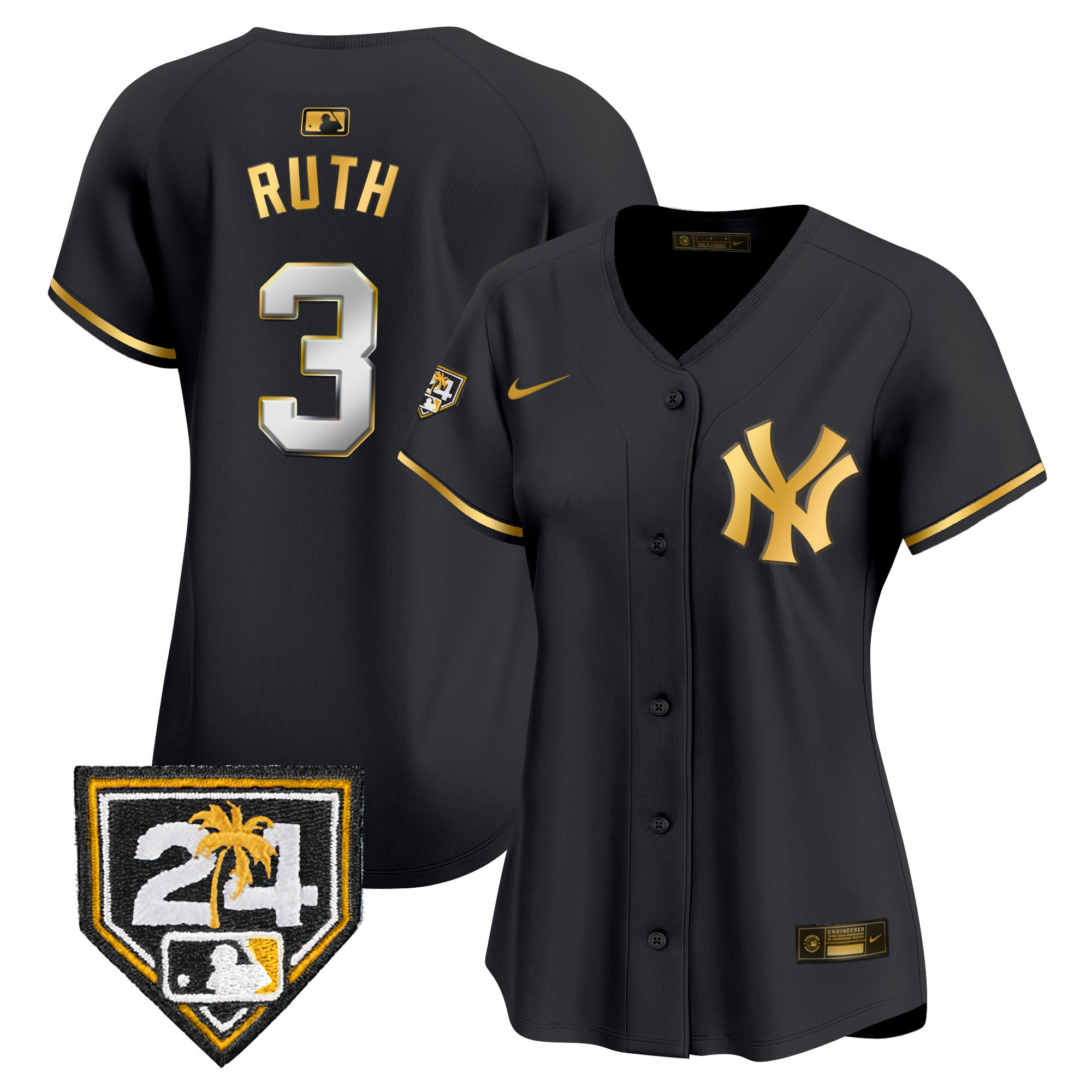 Babe Ruth Women's New York Yankees 2024 Spring Training Patch Vapor Premier Limited Black Gold Jersey - All Stitched