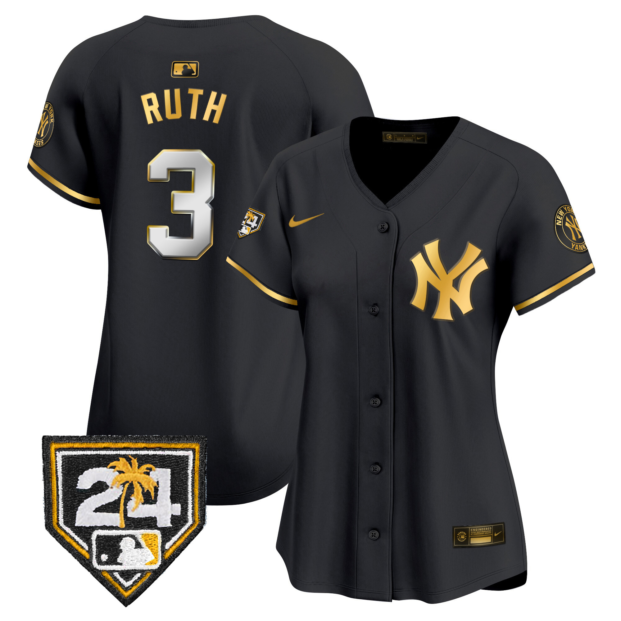 Babe Ruth Women's New York Yankees 2024 Spring Training Patch Vapor Premier Limited V2 Black Gold Jersey - All Stitched