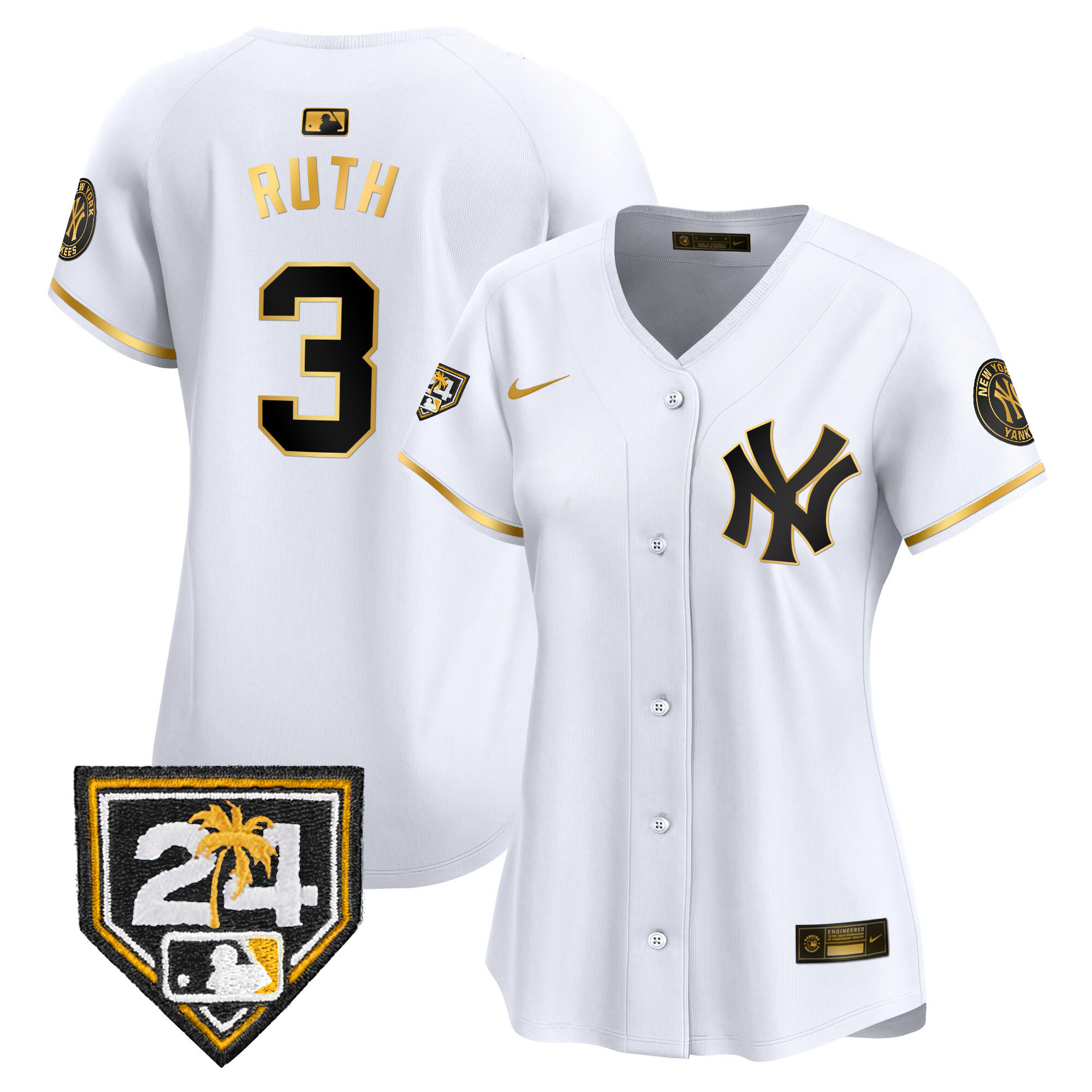 Babe Ruth Women's New York Yankees 2024 Spring Training Patch Vapor Premier Limited V2 White Gold Jersey - All Stitched