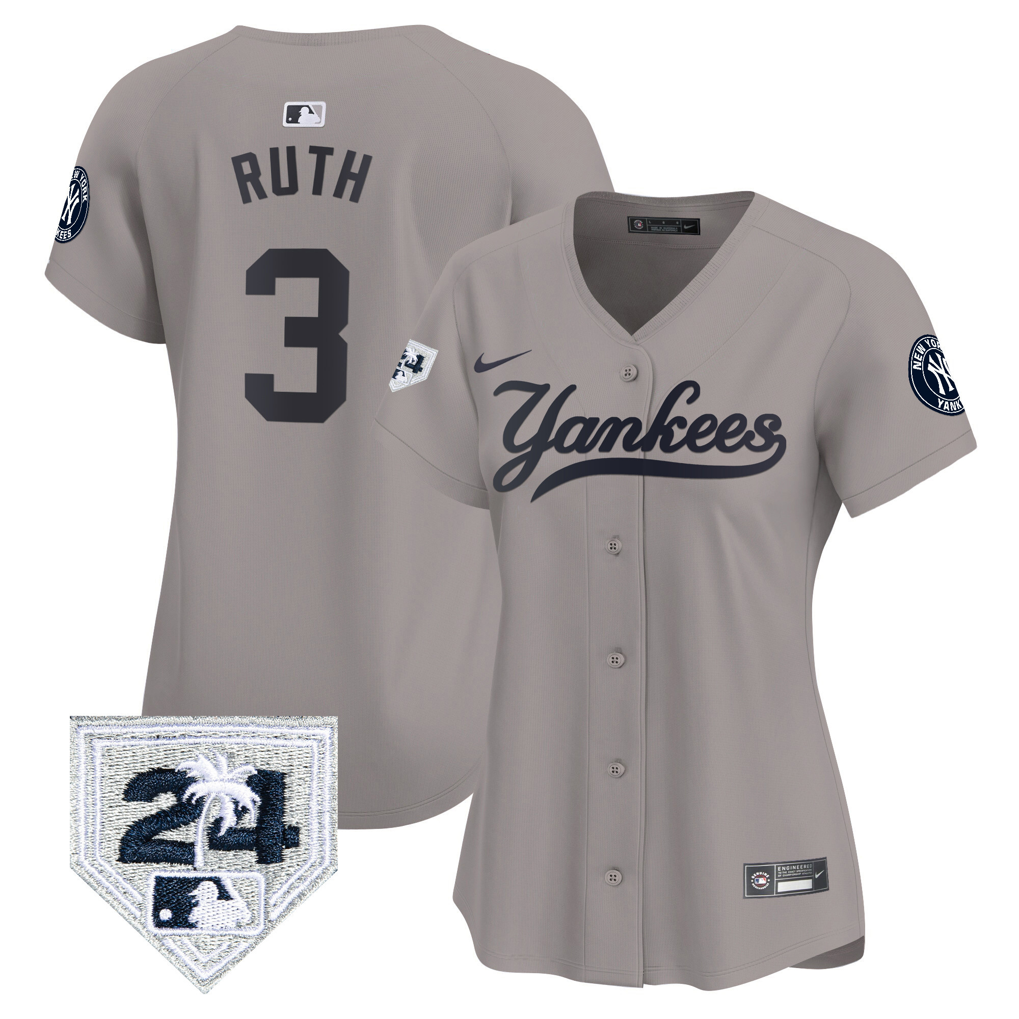 Babe Ruth Women's New York Yankees 2024 Spring Training Patch Vapor Premier Limited V6 Gray Jersey - All Stitched
