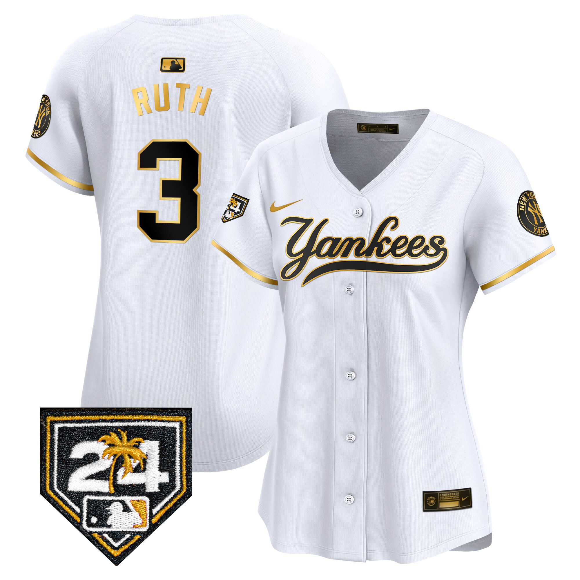 Babe Ruth Women's New York Yankees 2024 Spring Training Patch Vapor Premier Limited V6 White Gold Jersey - All Stitched