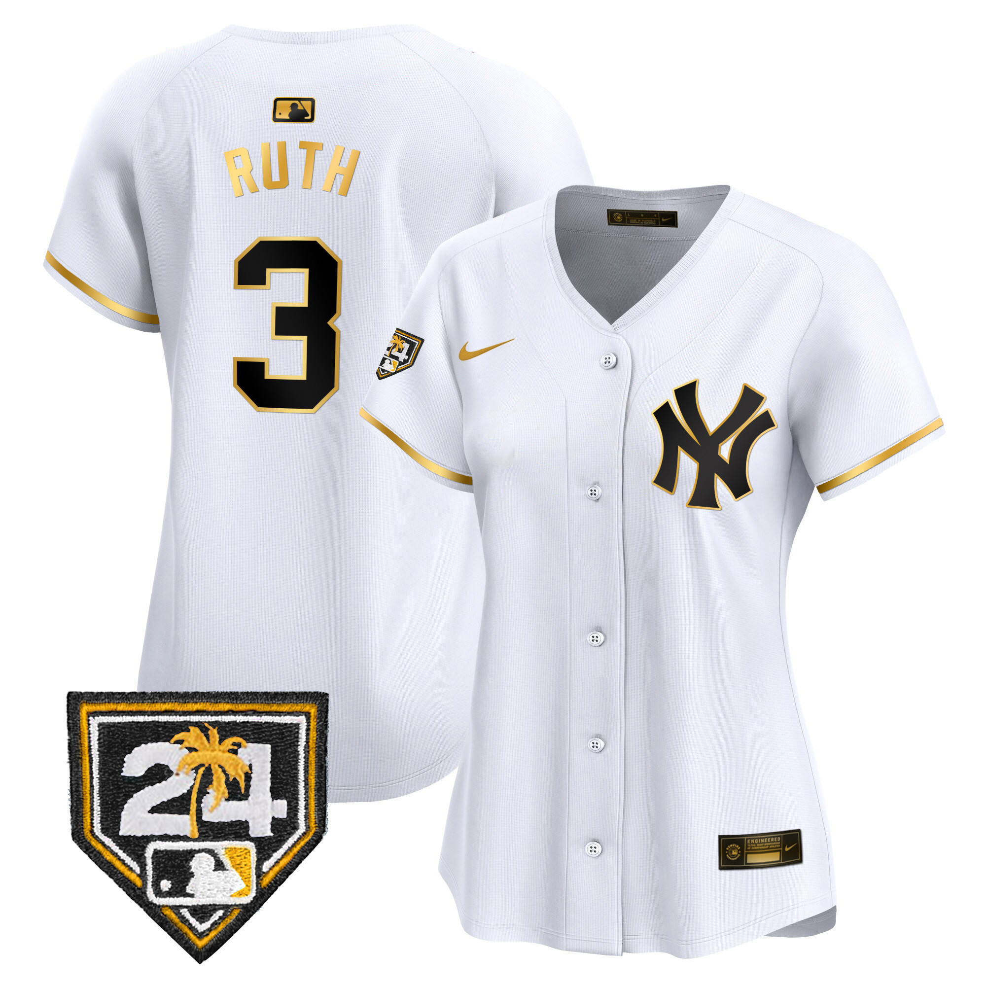 Babe Ruth Women's New York Yankees 2024 Spring Training Patch Vapor Premier Limited White Gold Jersey - All Stitched