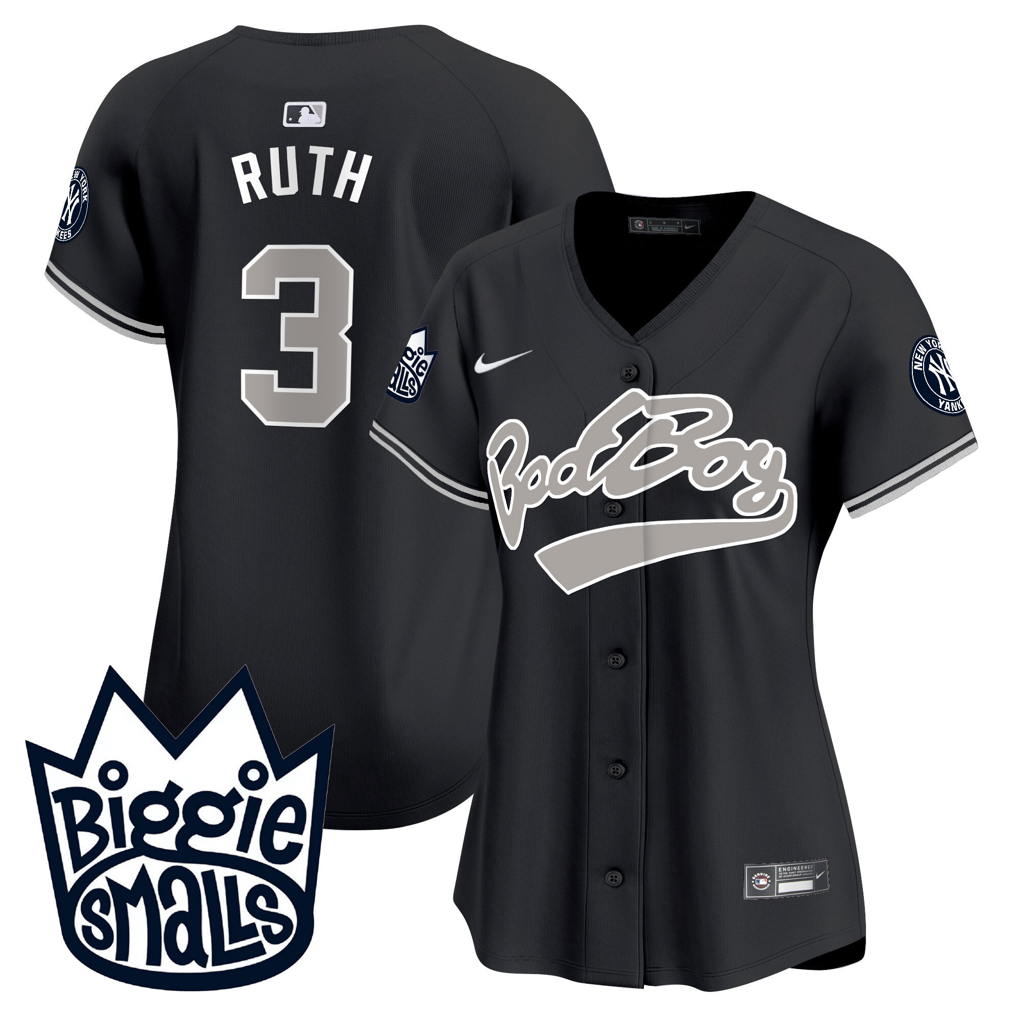 Babe Ruth Women's New York Yankees Biggie Smalls Vapor Premier Limited Black Jersey - All Stitched