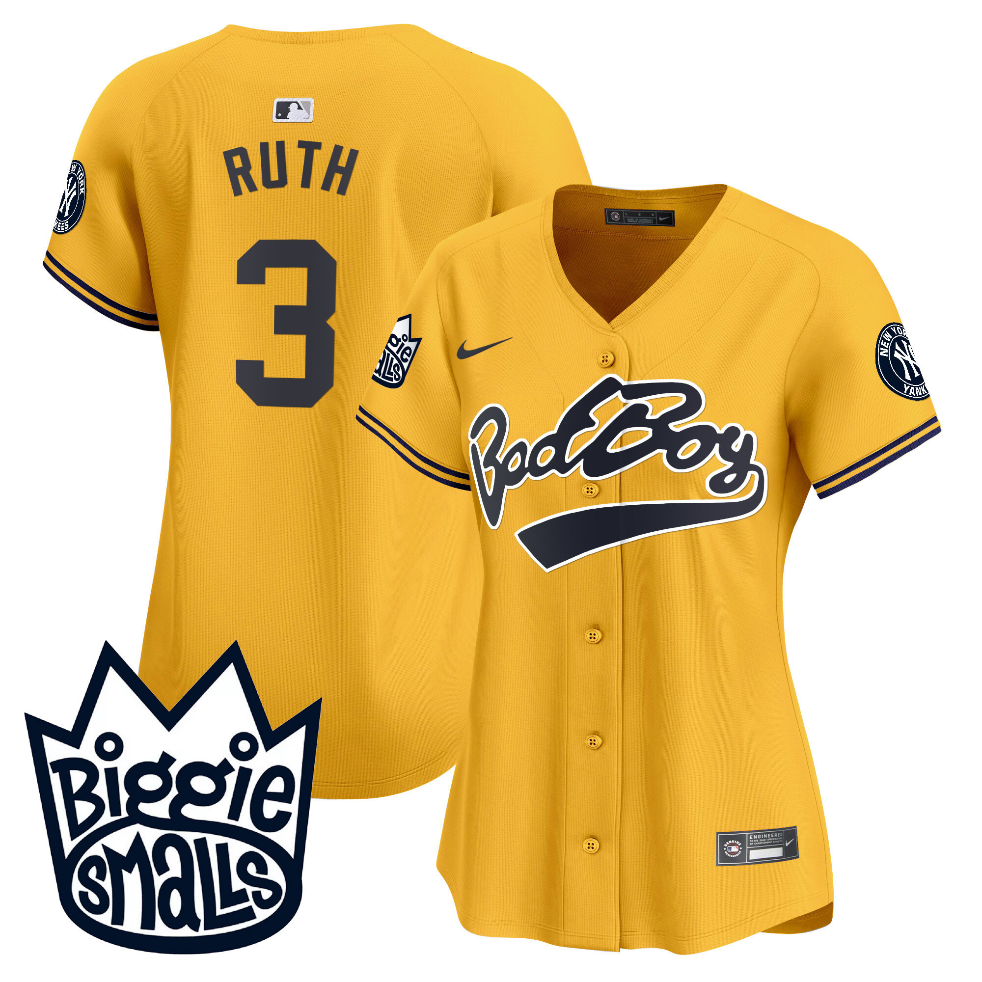 Babe Ruth Women's New York Yankees Biggie Smalls Vapor Premier Limited Gold Jersey - All Stitched