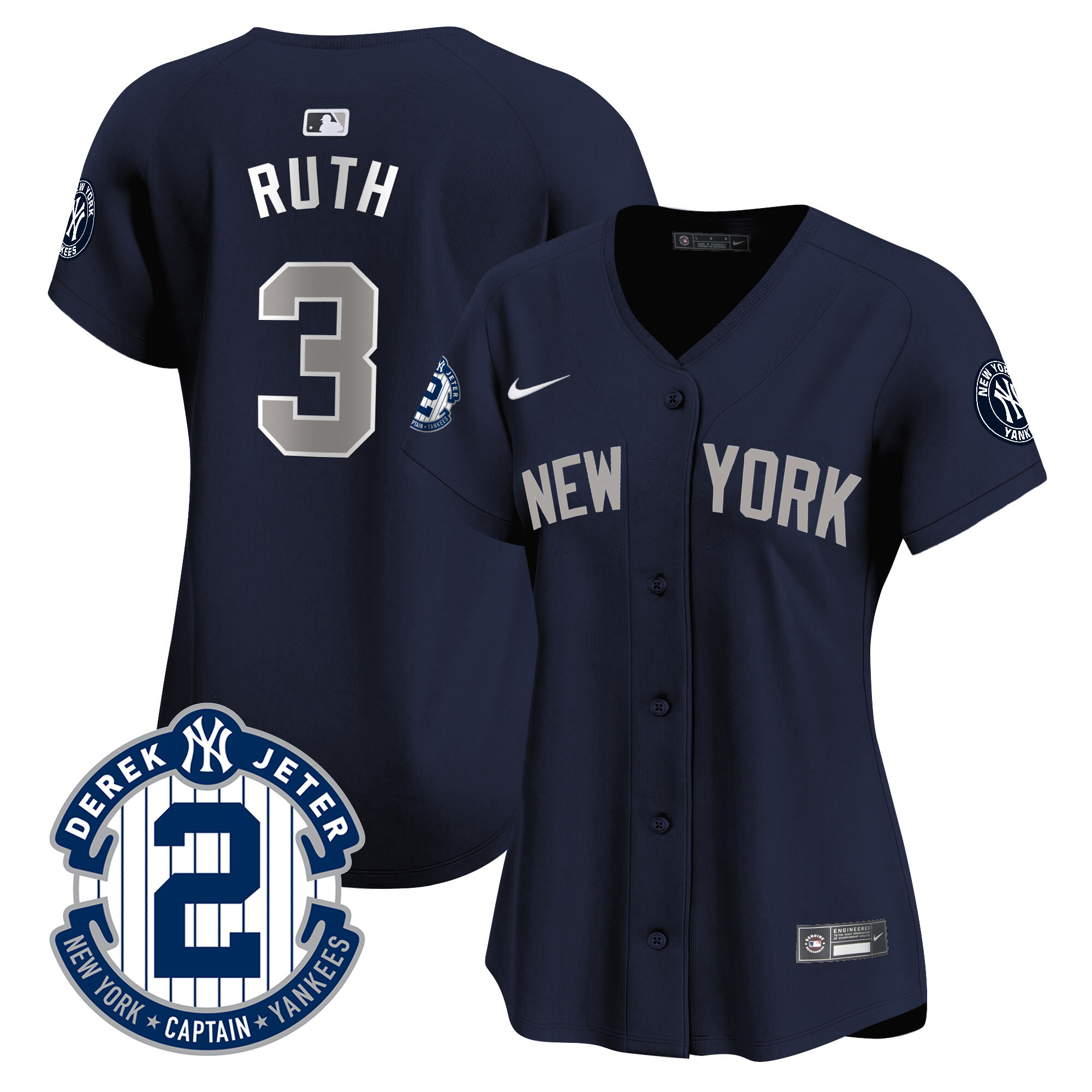 Babe Ruth Women's New York Yankees Derek Jeter Patch Vapor Premier Limited Alternate Jersey - All Stitched