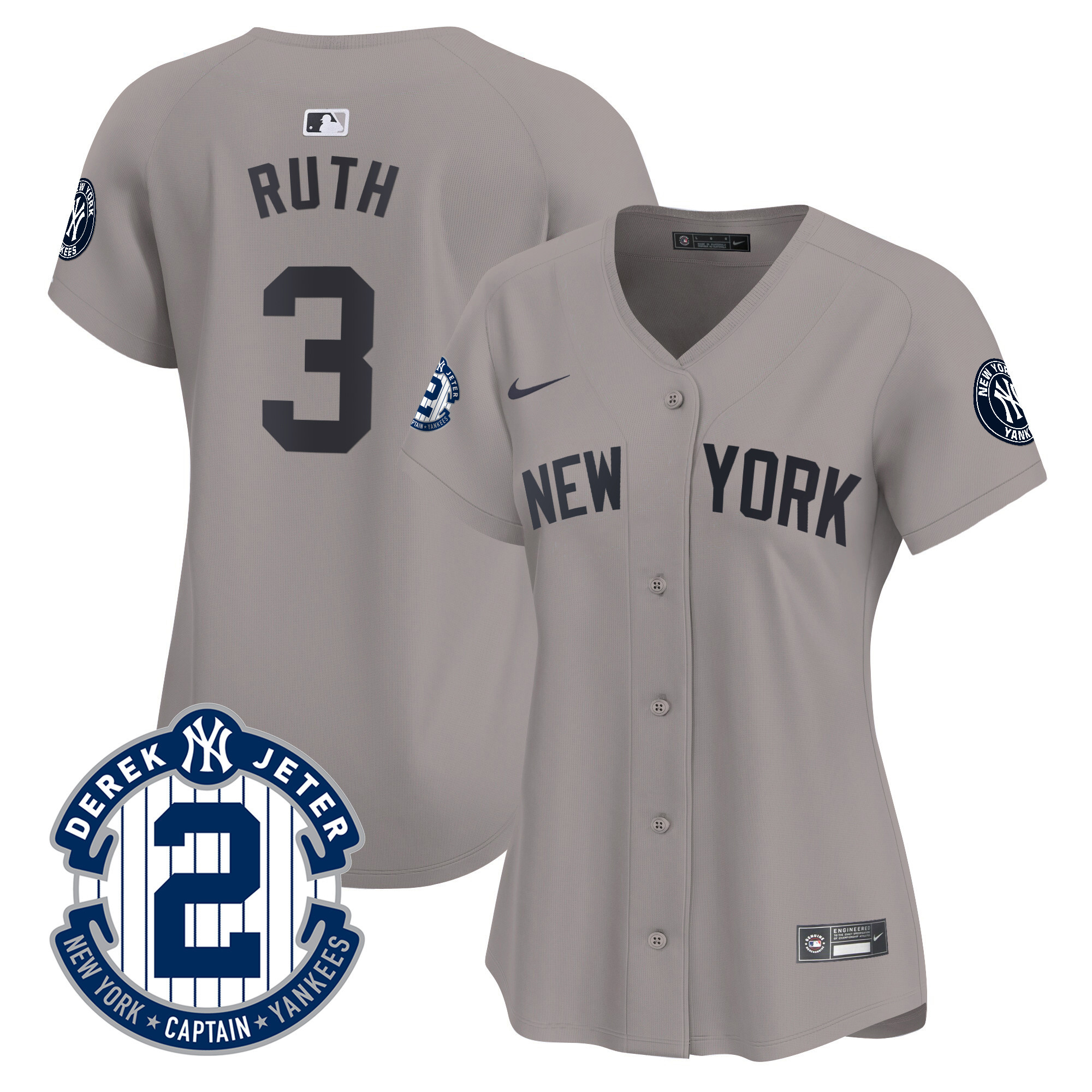Babe Ruth Women's New York Yankees Derek Jeter Patch Vapor Premier Limited Gray Jersey - All Stitched