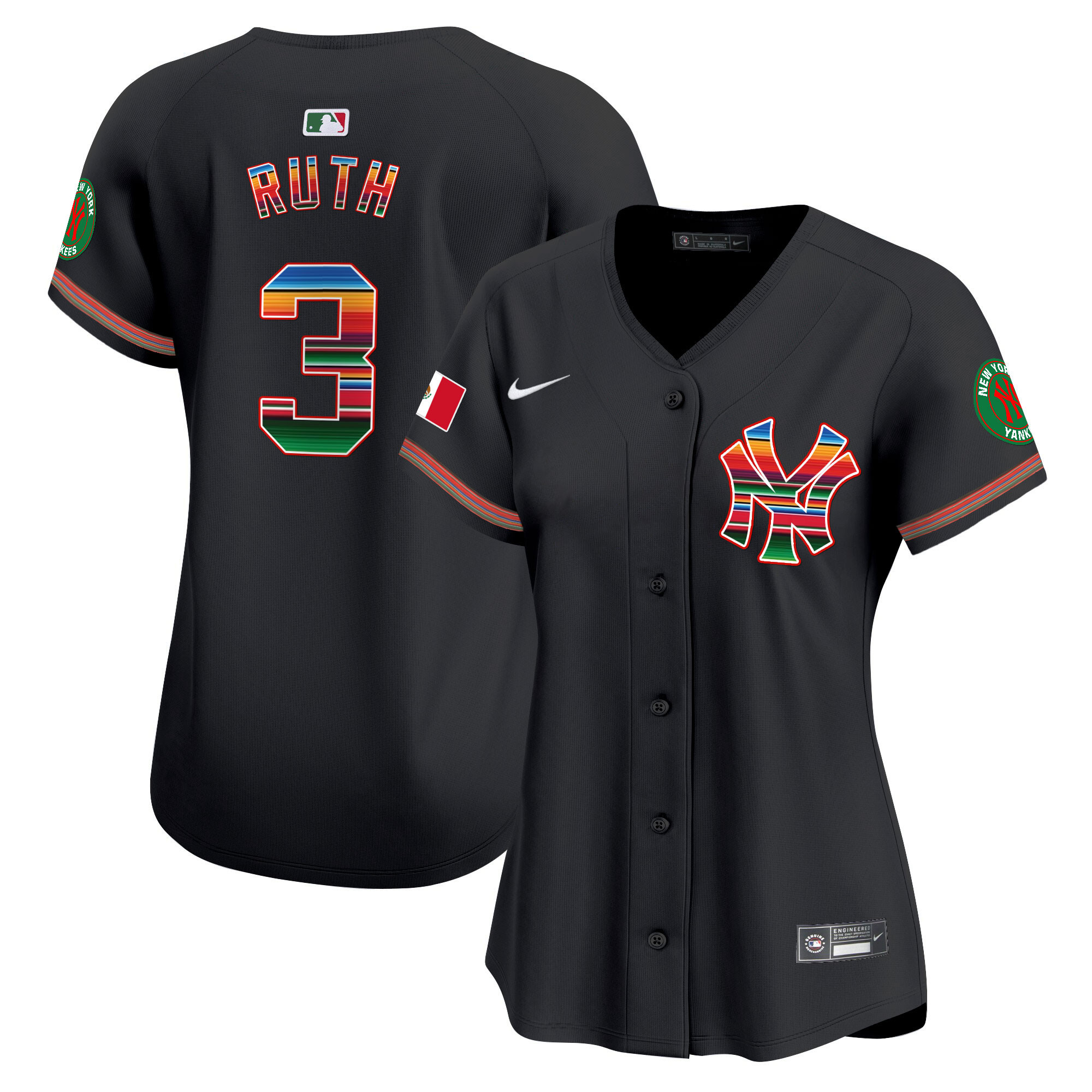 Babe Ruth Women's New York Yankees Mexico Vapor Premier Limited Black Jersey - All Stitched
