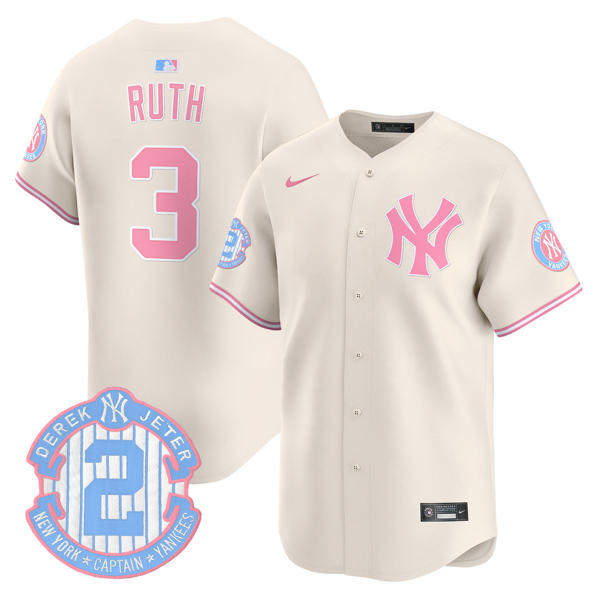 Babe RuthUnisex New York Yankees Bubblegum Pink Vapor Premier Limited Cream Jersey - All Stitched