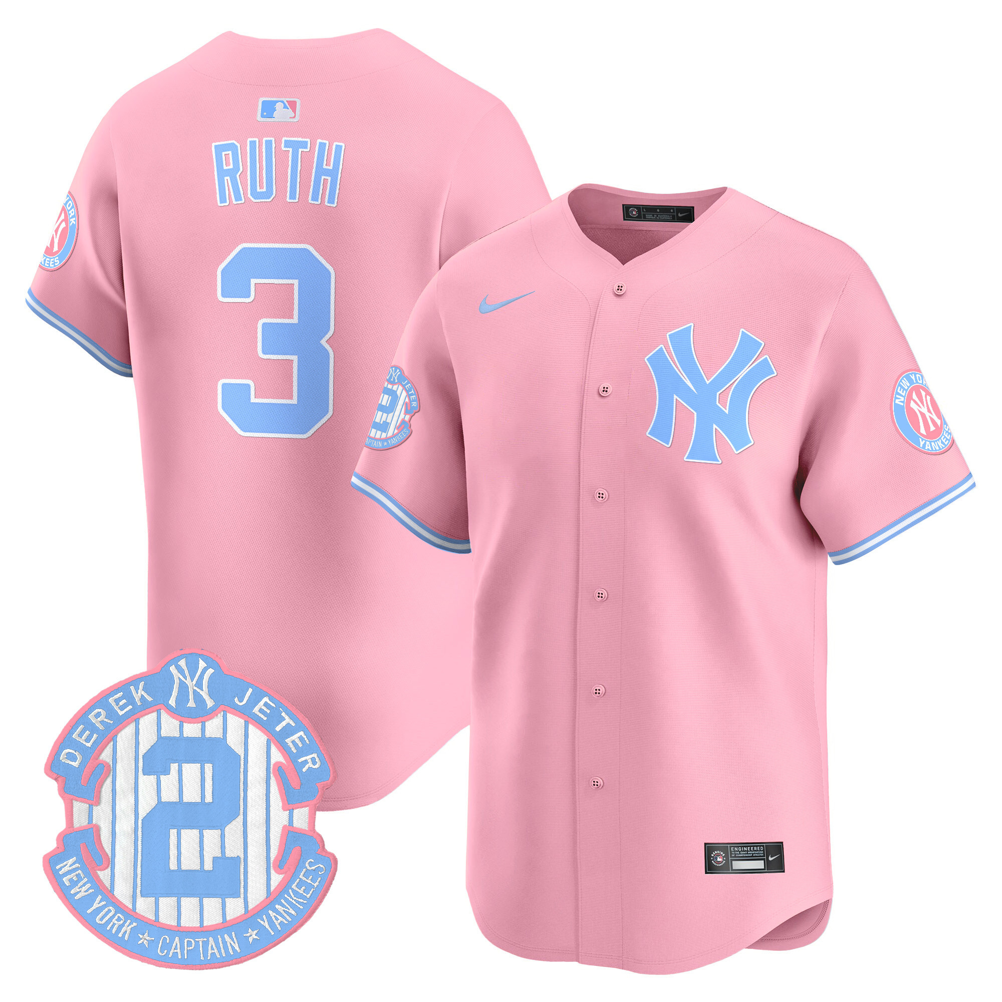 Babe RuthUnisex New York Yankees Bubblegum Pink Vapor Premier Limited Pink Jersey - All Stitched