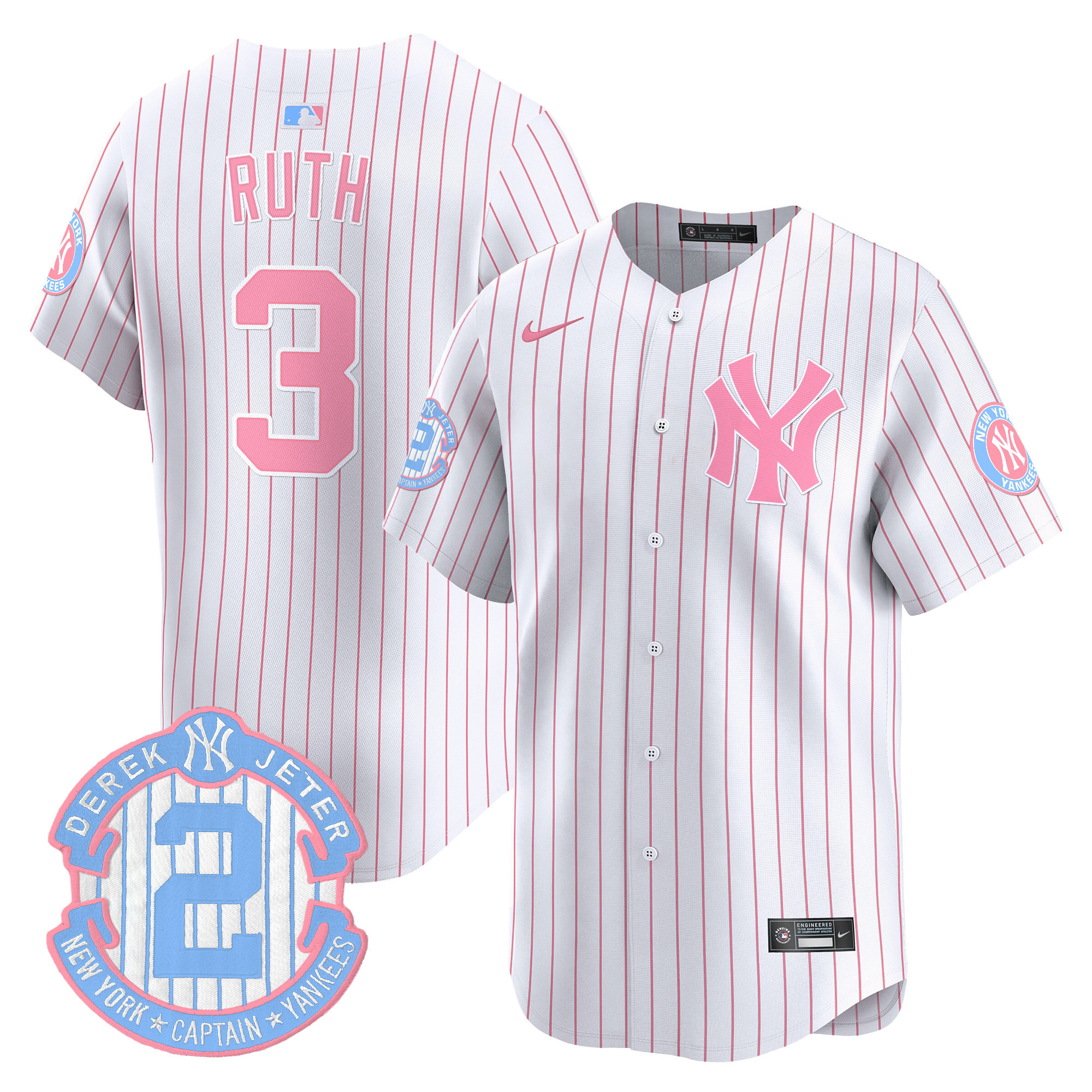 Babe RuthUnisex New York Yankees Bubblegum Pink Vapor Premier Limited Pinstripe Jersey - All Stitched