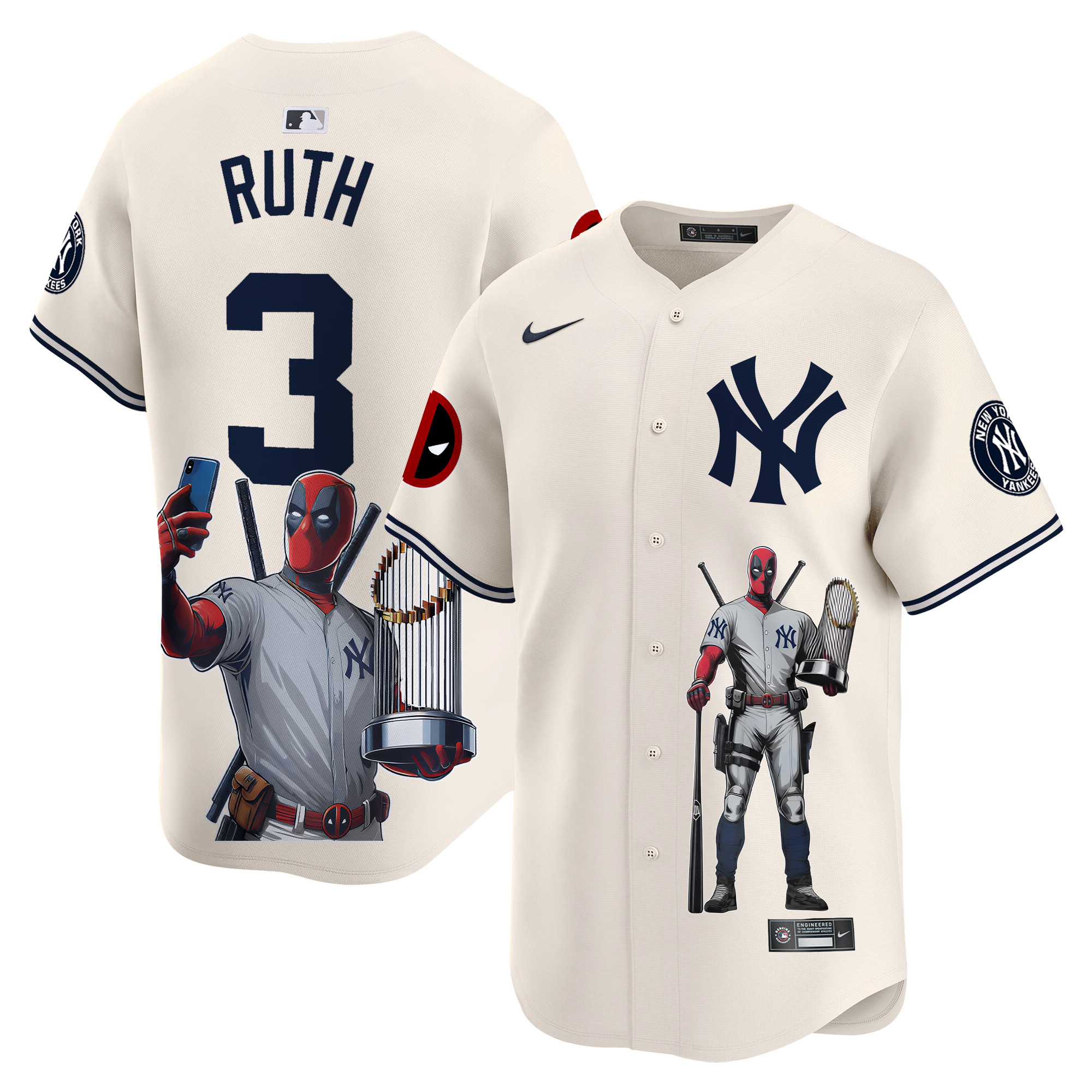 Babe RuthUnisex New York Yankees Deadpool Premier Limited Cream Jersey - Printed