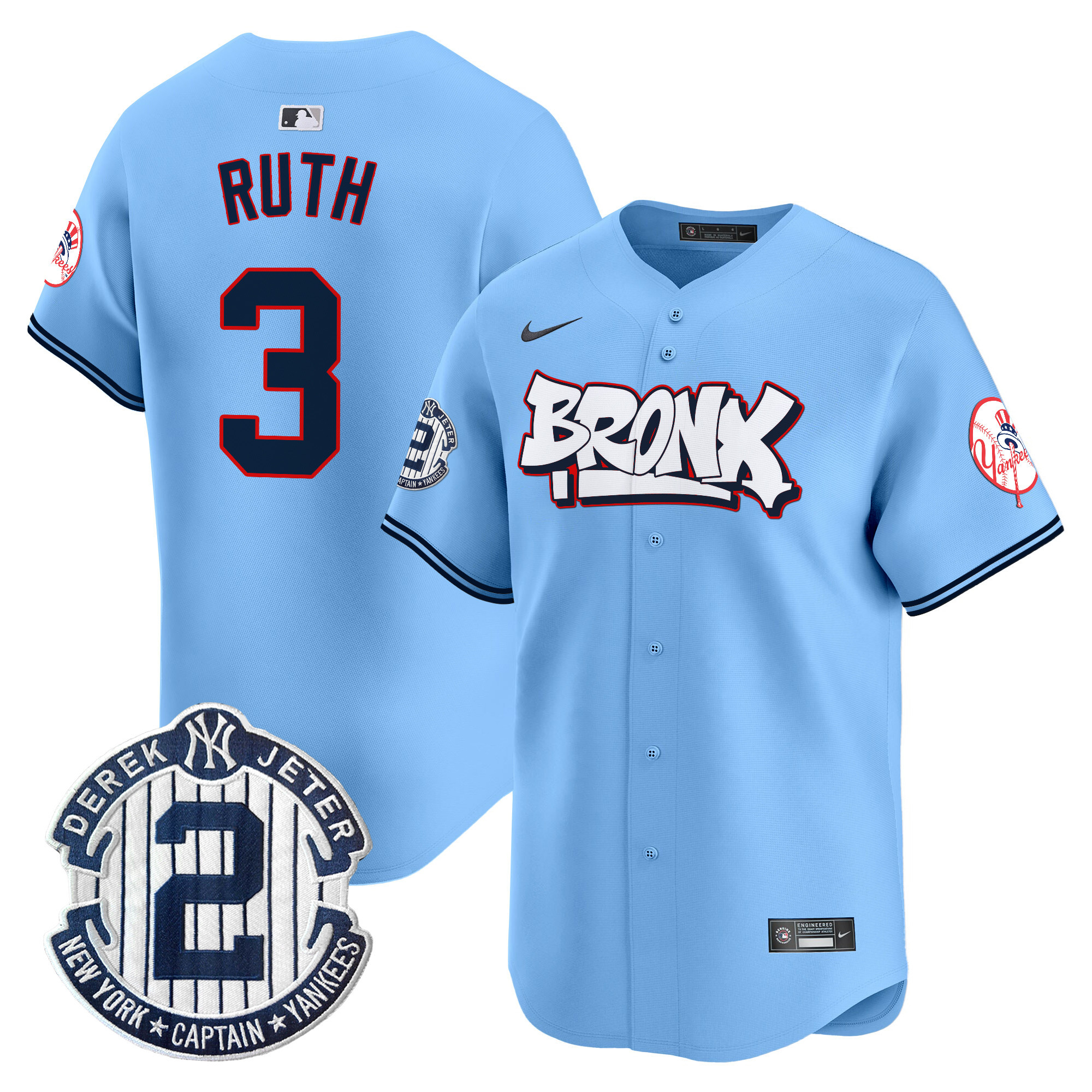 Babe RuthUnisex New York Yankees The Bronx Graffiti Vapor Premier Limited Blue Jersey V4 - All Stitched