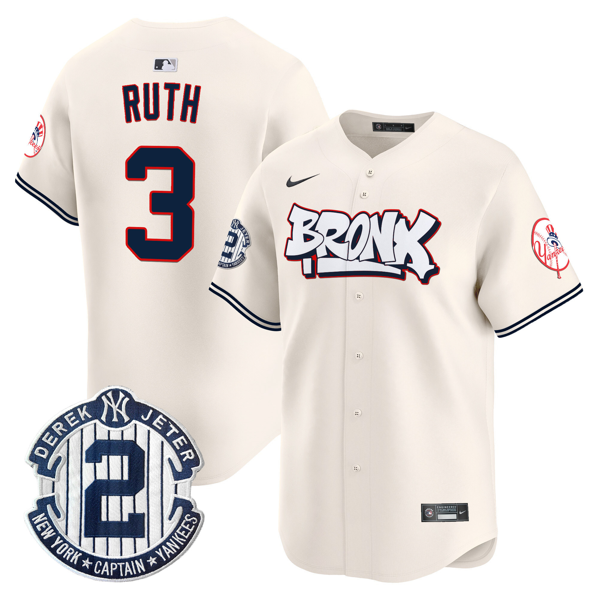 Babe RuthUnisex New York Yankees The Bronx Graffiti Vapor Premier Limited Cream Jersey V4 - All Stitched