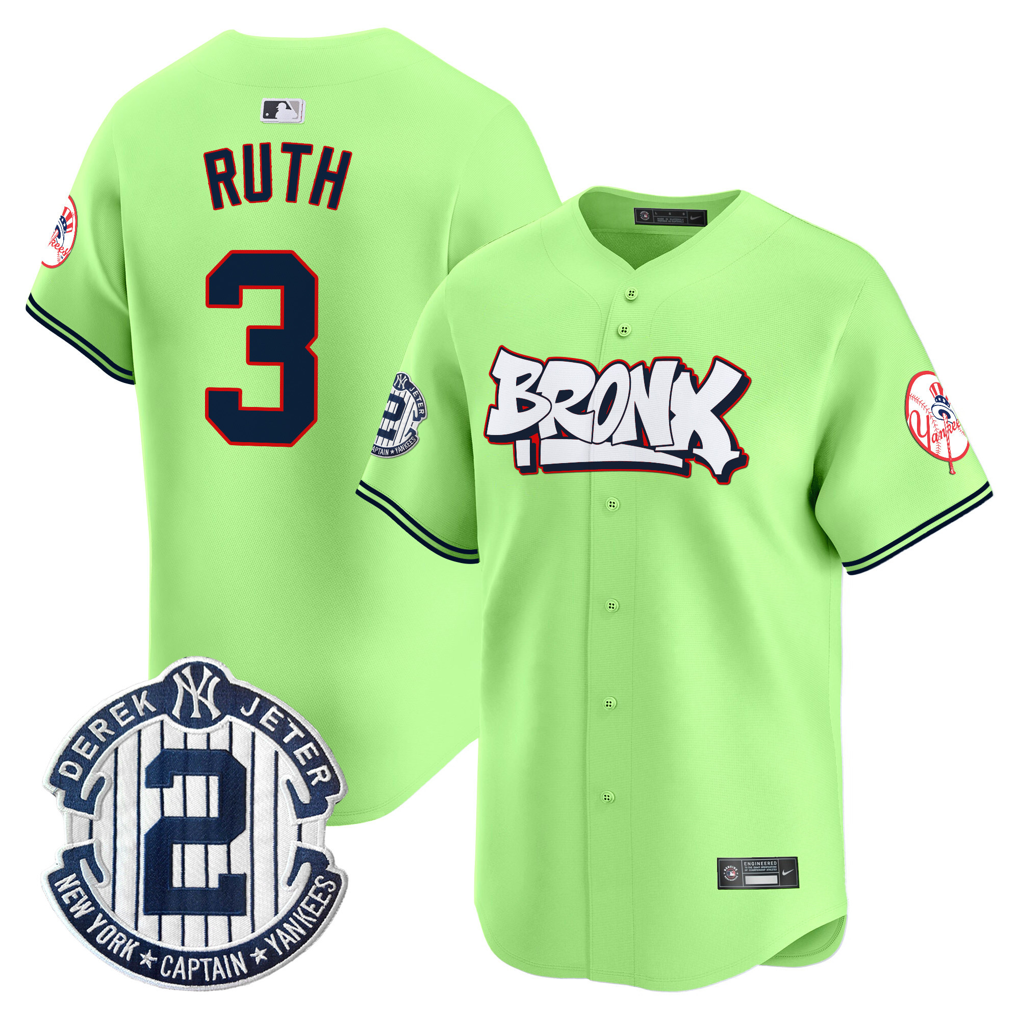 Babe RuthUnisex New York Yankees The Bronx Graffiti Vapor Premier Limited Green Jersey V4 - All Stitched