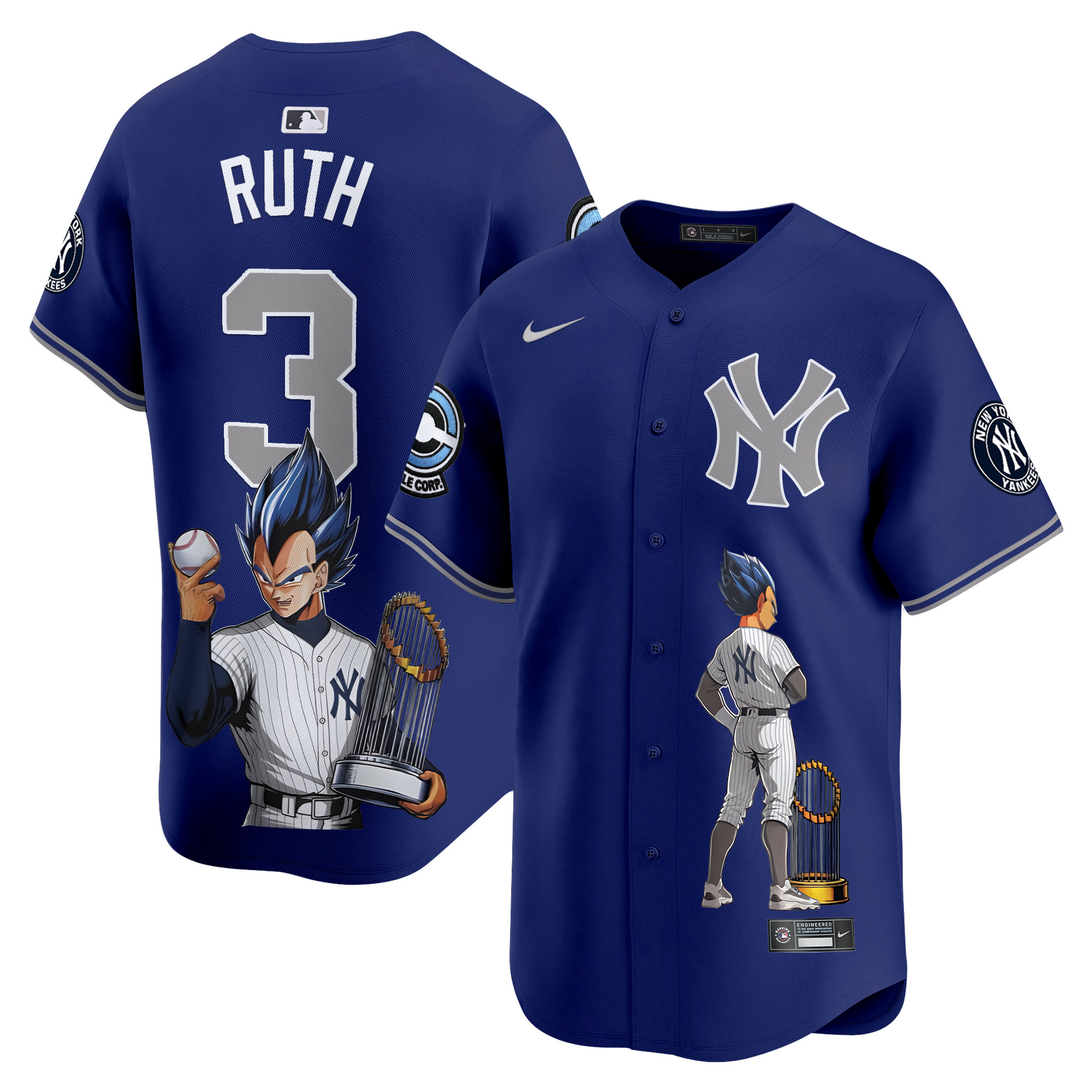 Babe RuthUnisex New York Yankees Vegeta Dragon Ball Vapor Premier Limited Royal Jersey - Printed