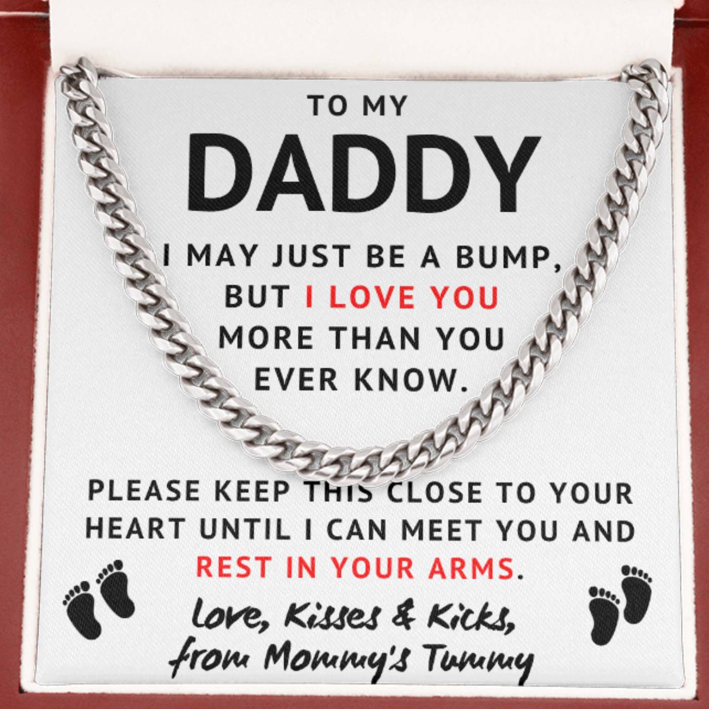 Baby Bump To My Daddy Cuban Link Chain – Love, Kisses & Kicks From Mommy’s Tummy, Father’s Day Gift, Birthday Gift for Husband