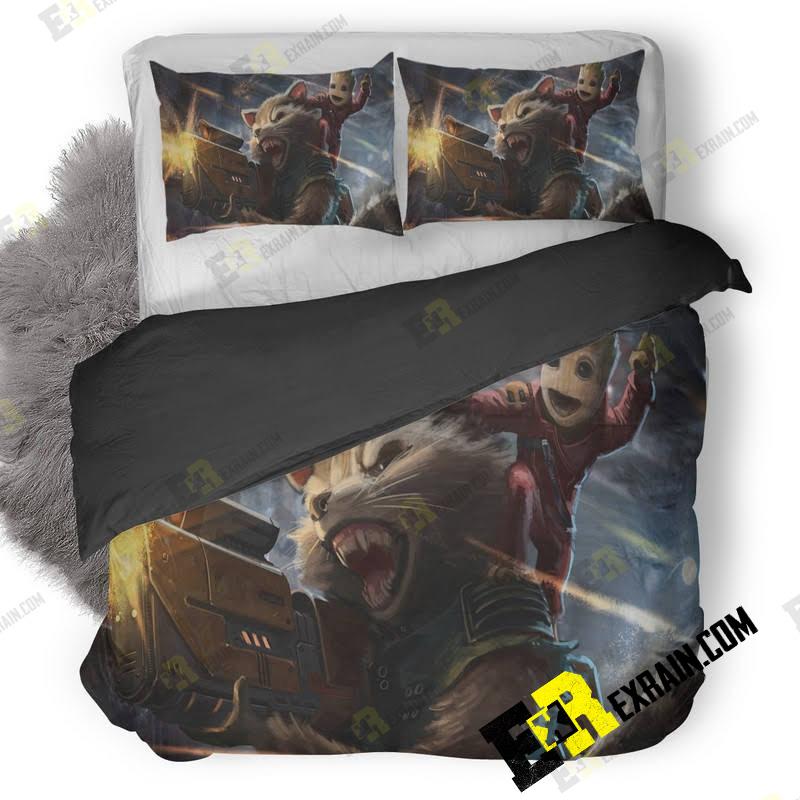Baby Groot And Rocket Raccoon Artwork Vc 3D Customized Duvet Cover Bedding Set