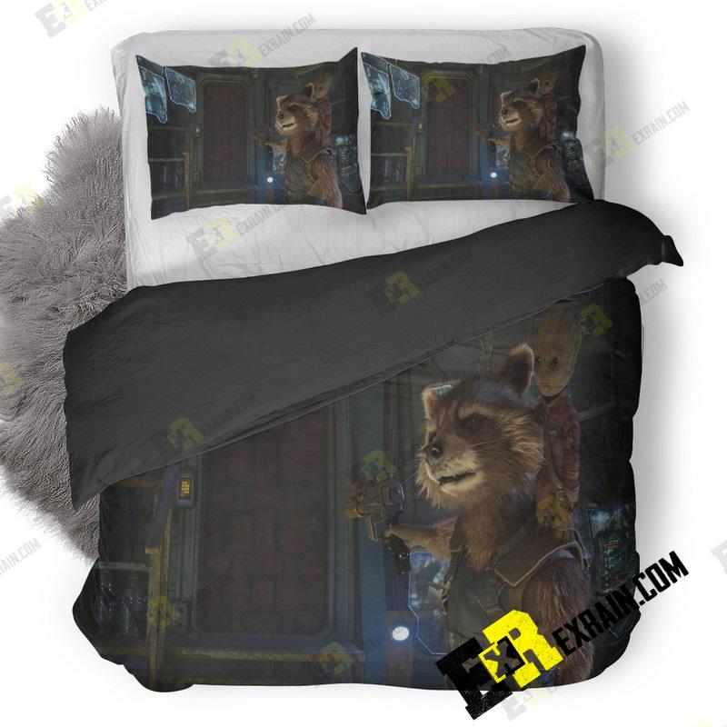 Baby Groot And Rocket Raccoon In Guardians Of The Galaxy Vol New 3D Customized Duvet Cover Bedding Set