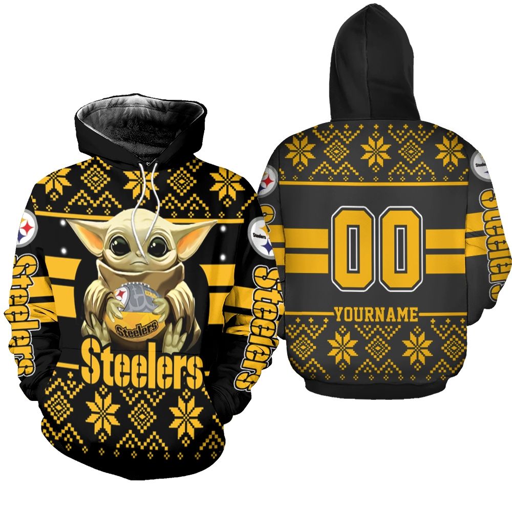 Baby Yoda Hugs Pittsburgh Steelers 1 Personalized Hoodie
