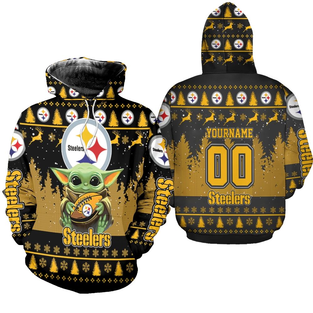 Baby Yoda Hugs Pittsburgh Steelers Personalized Hoodie