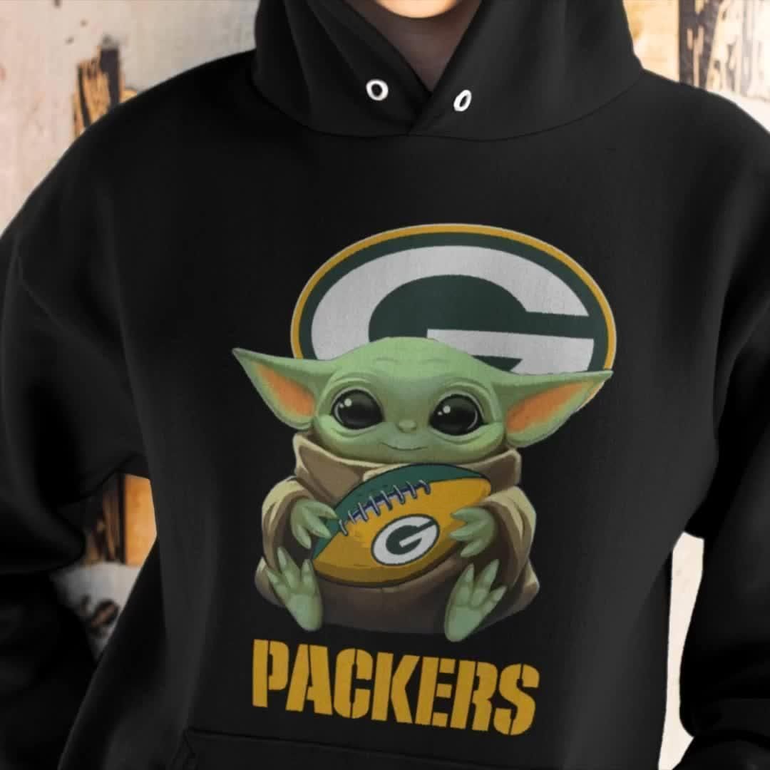 Baby Yoda Mandalorian Huge Green Bay Packers Team Logo Hoodie Hoodie