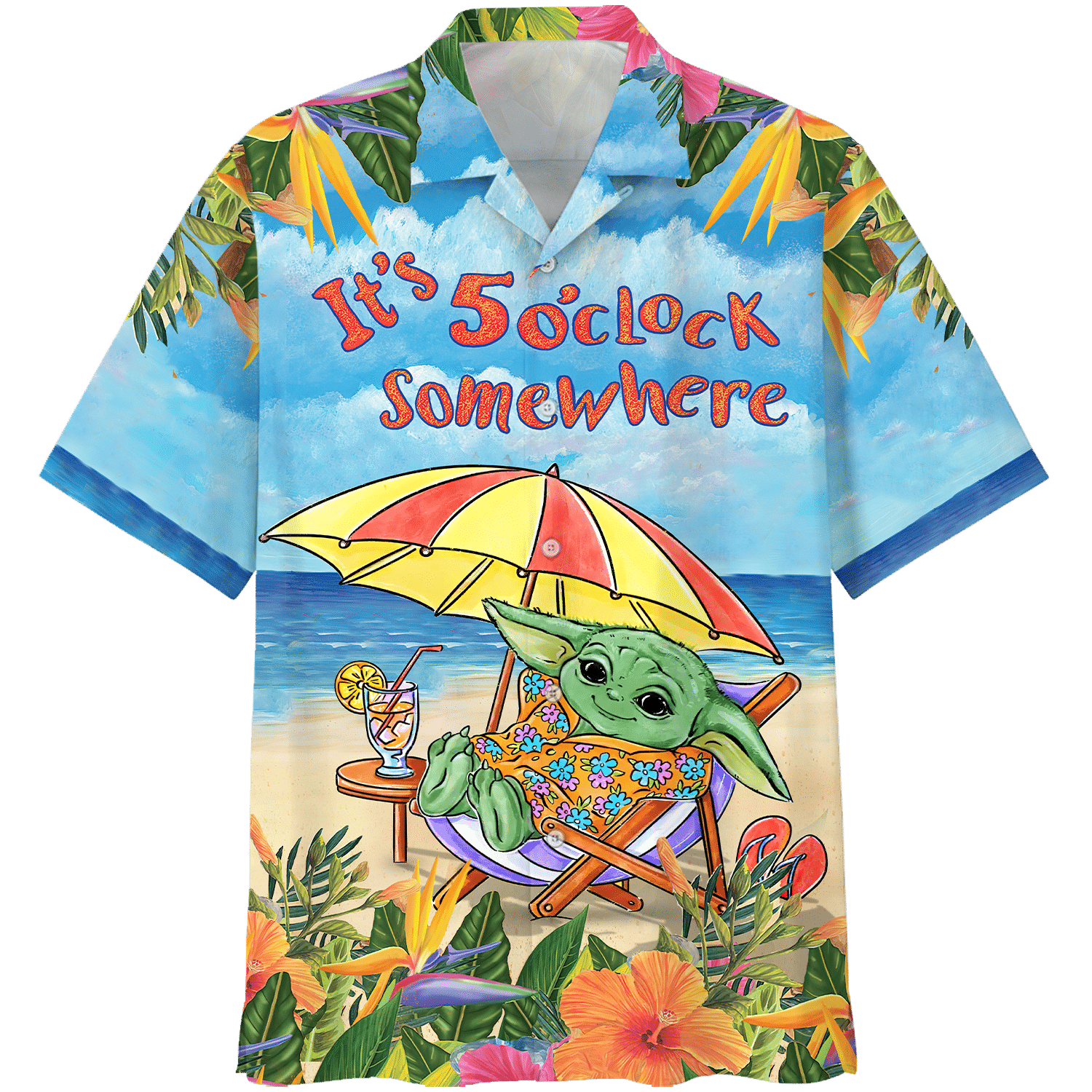 Baby Yoda vacation Oclock Somewhere Hawaiian Shirt