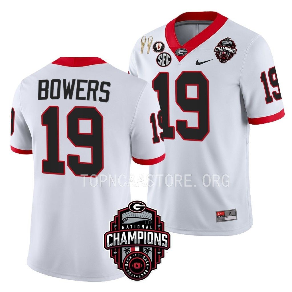 Back-To-Back National Champions Brock Bowers Georgia Bulldogs #19 White CFBPlayoff 2023 Jersey Men's