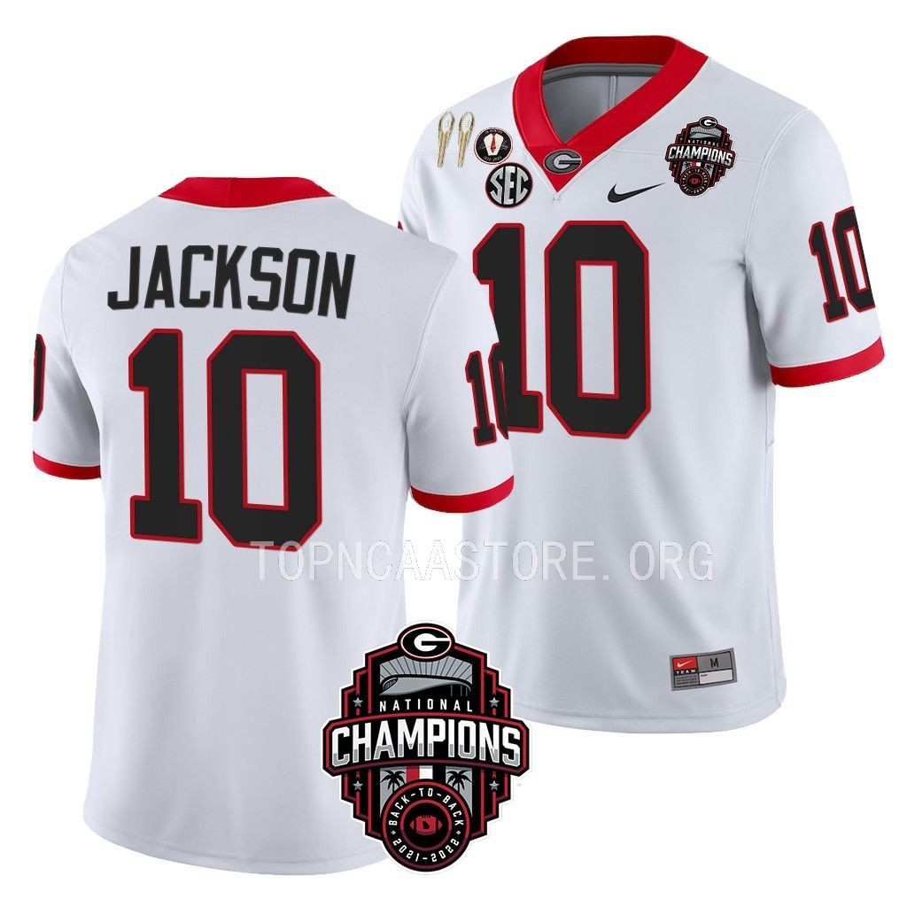 Back-To-Back National Champions Kearis Jackson Georgia Bulldogs #10 White CFBPlayoff 2023 Jersey Men's