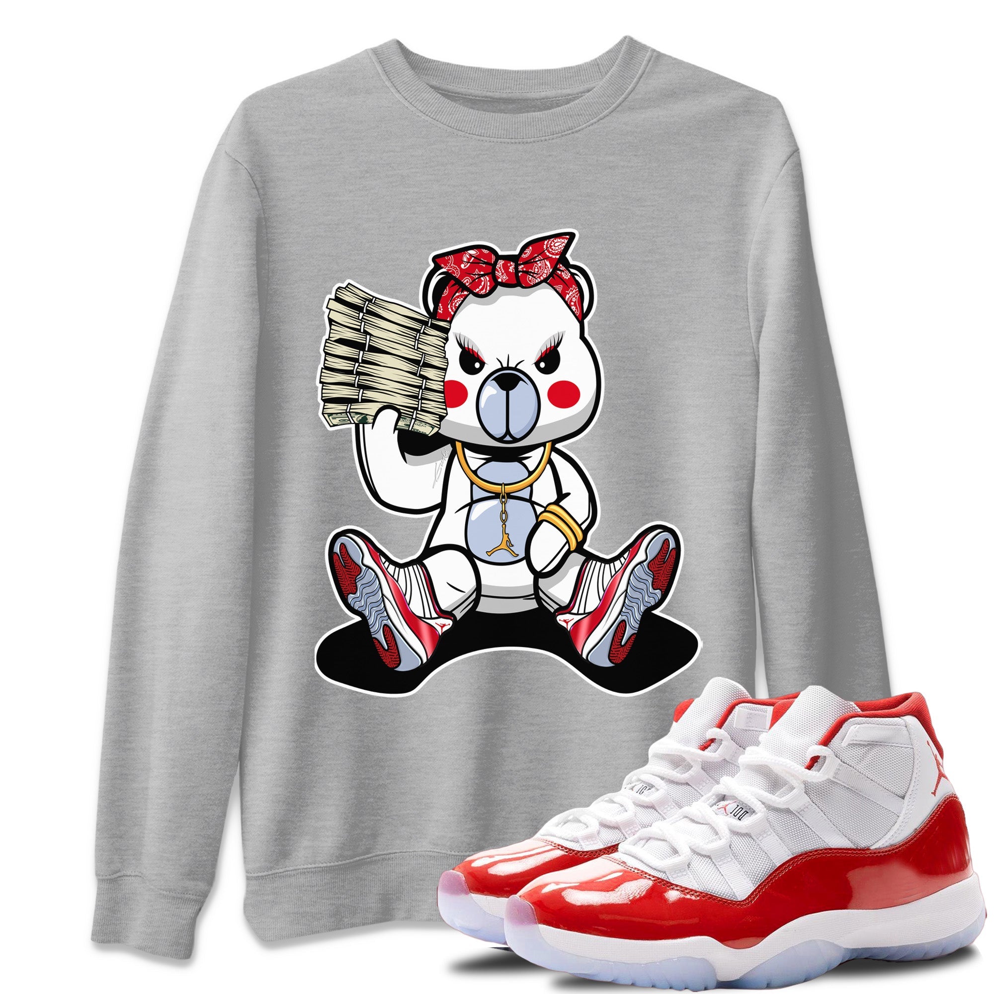 Bad Baby Bear Unisex Sweater – Air Jordan 11 Cherry, Sneakers Matching Sweater