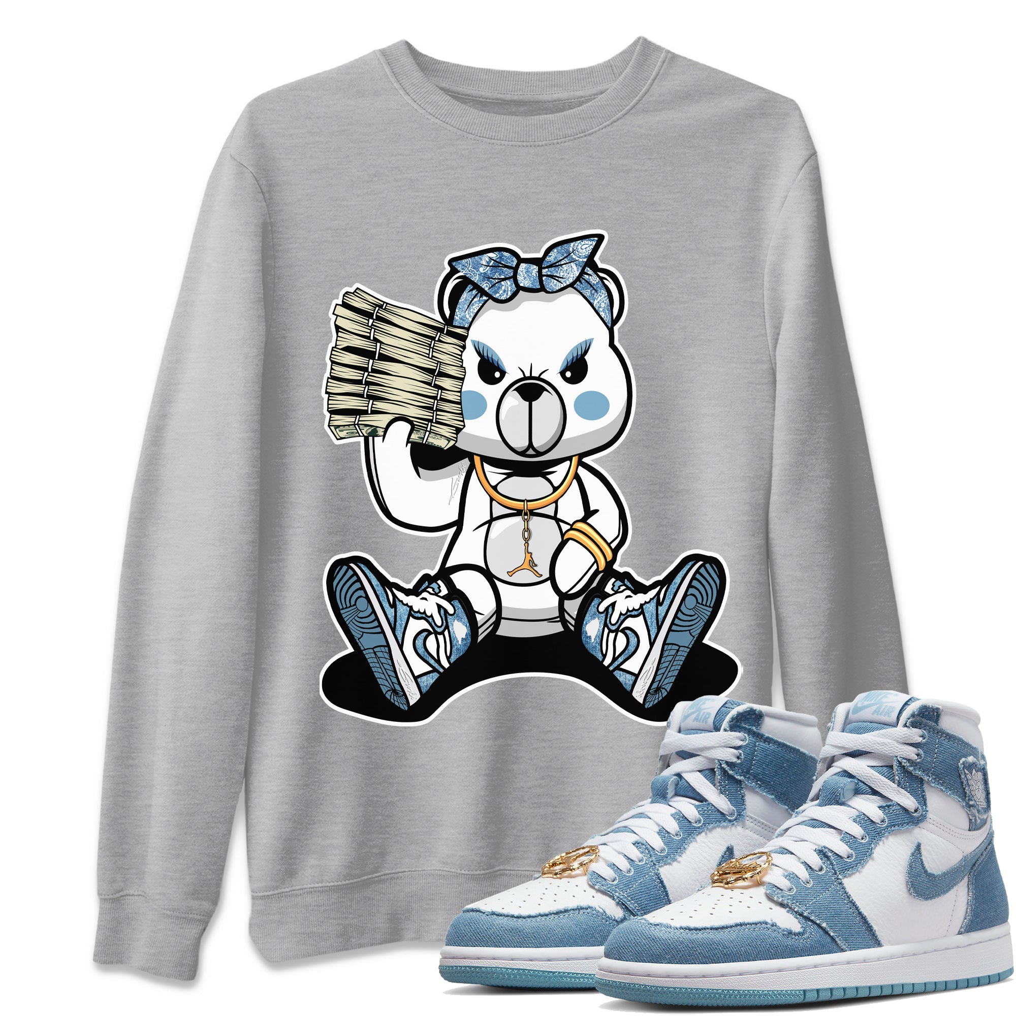 Bad Baby Bear Unisex Sweater – Air Jordan 1 Denim, Sneakers Matching Sweater