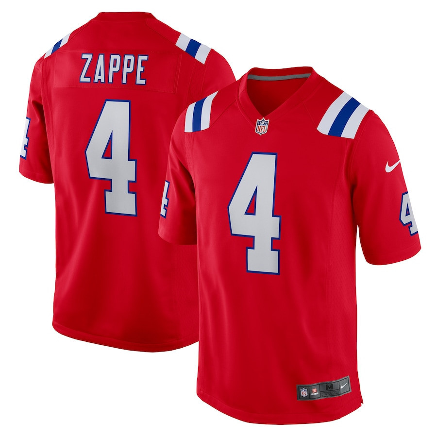 Bailey Zappe 4 New England Patriots Alternate Game Player Stitched Jersey – Red