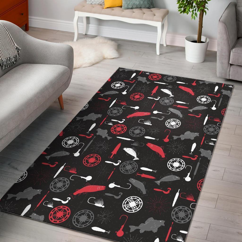 Bait Bass Fishing Pattern Print Area Limited Edition Rectangle Rug