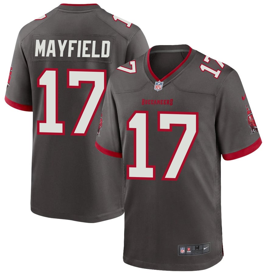 Baker Mayfield 17 Tampa Bay Buccaneers Men Alternate Game Stitched Jersey – Pewter