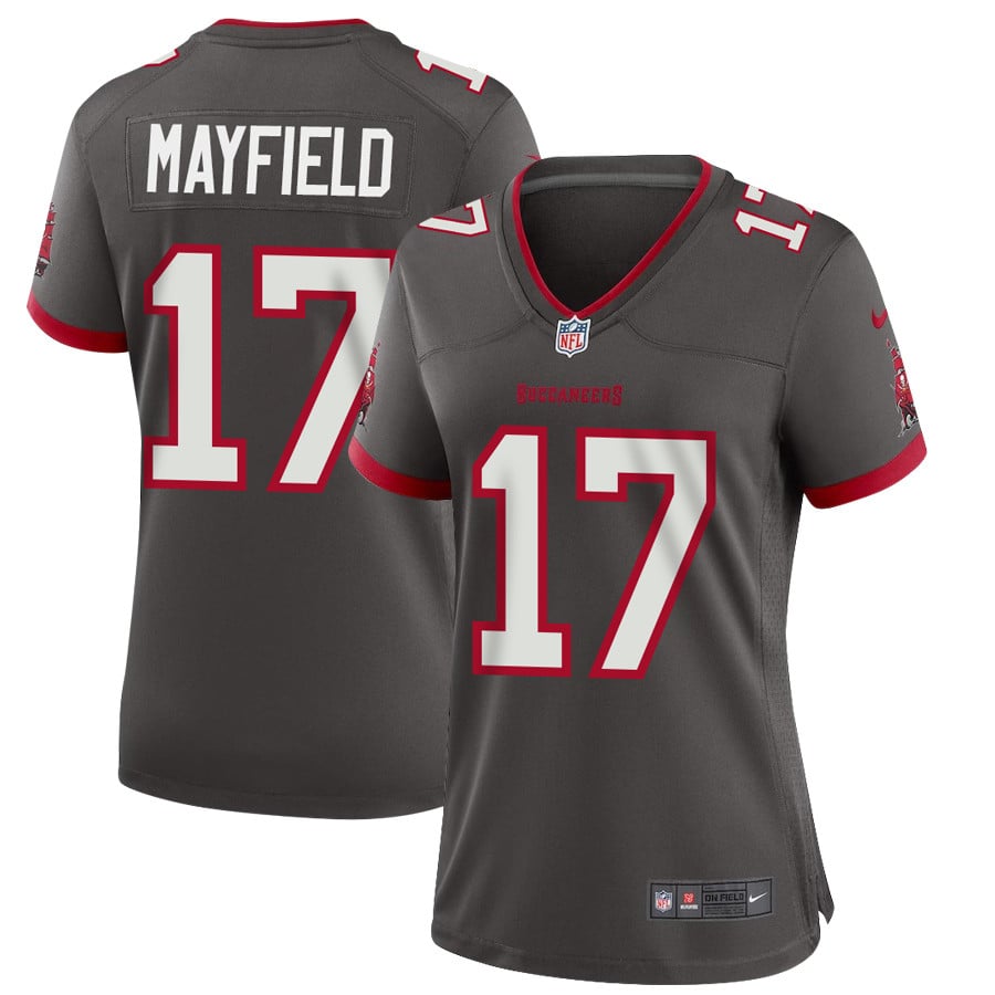 Baker Mayfield 17 Tampa Bay Buccaneers Women Alternate Game Stitched Jersey – Pewter