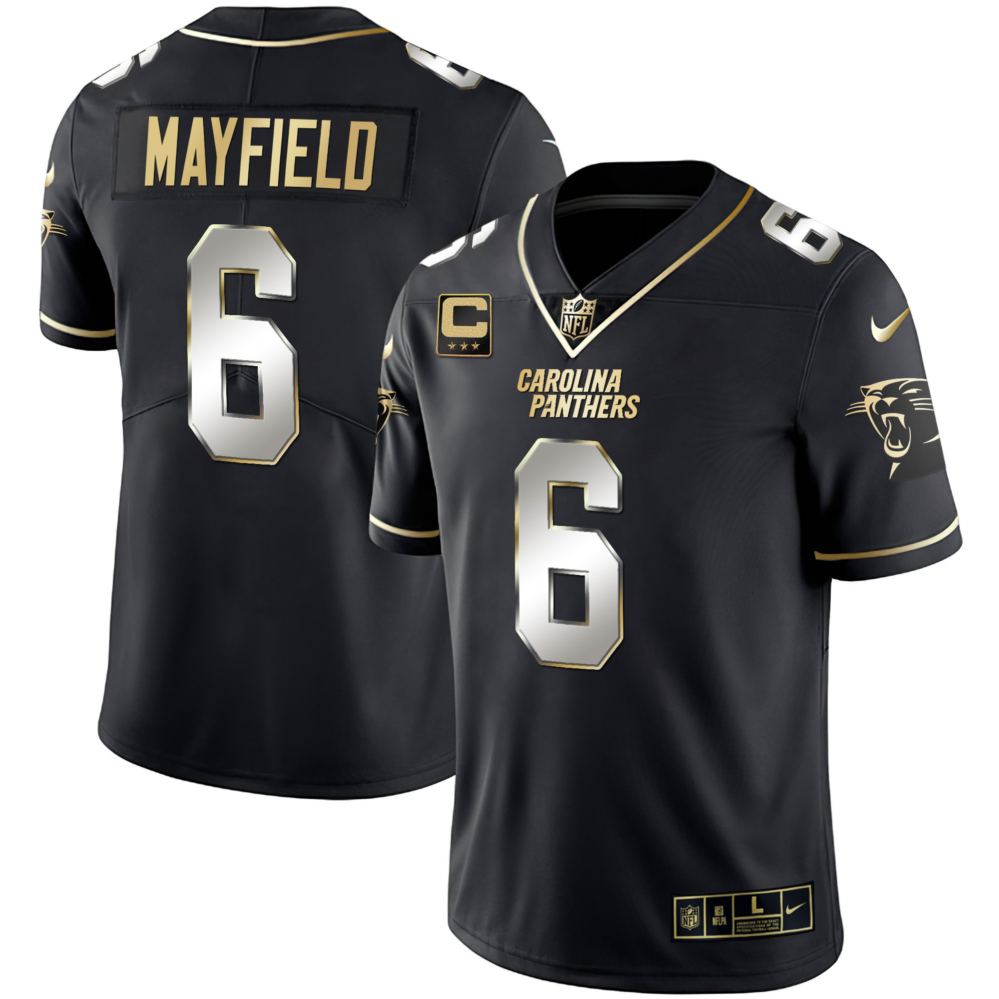 Baker Mayfield Men's Carolina Panthers Black Gold & White Gold Vapor Limited Black Limited Jersey - All Stitched 