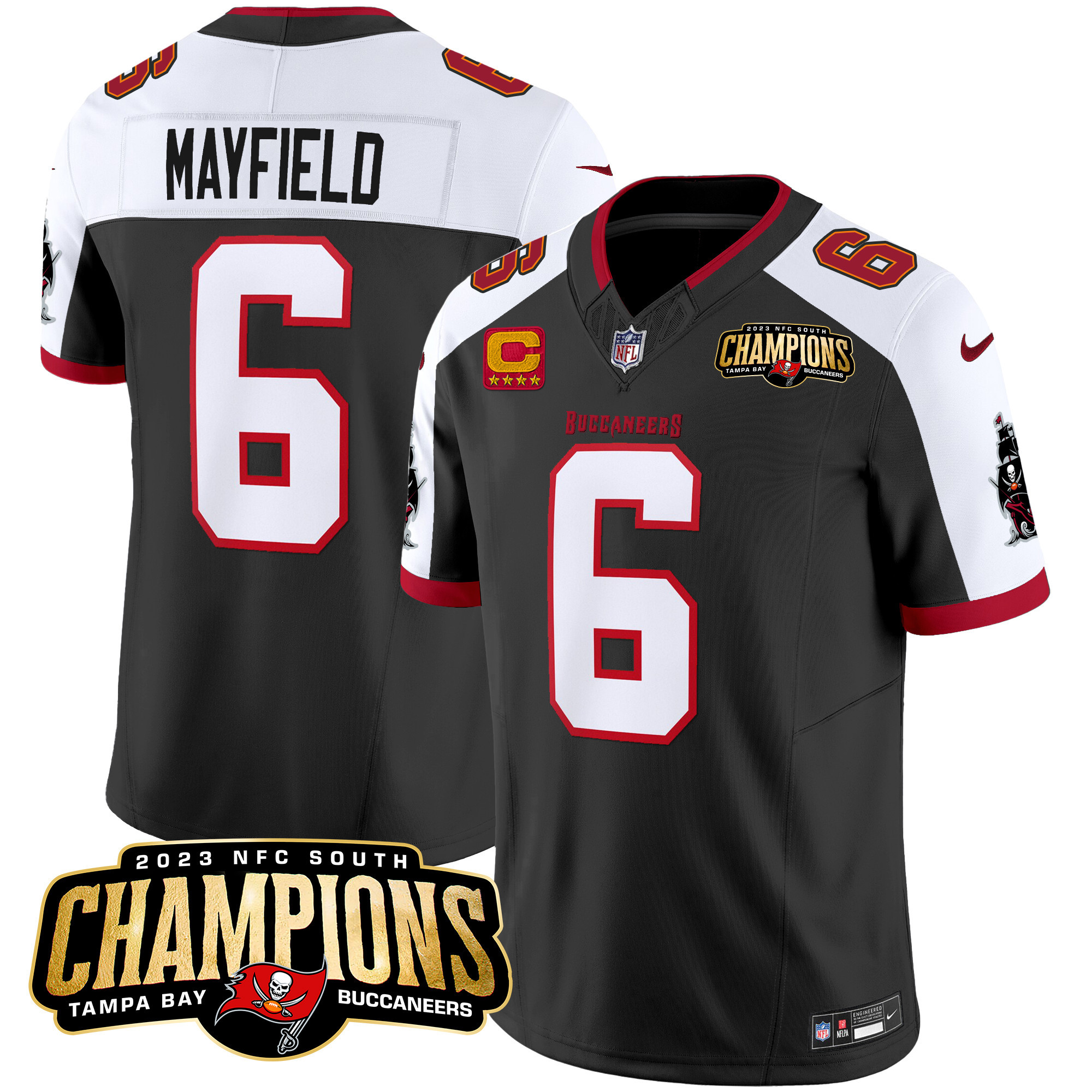 Baker Mayfield Men's Tampa Bay Buccaneers 2023 NFC South Champions Patch Vapor Black Alternate Jersey - All Stitched 