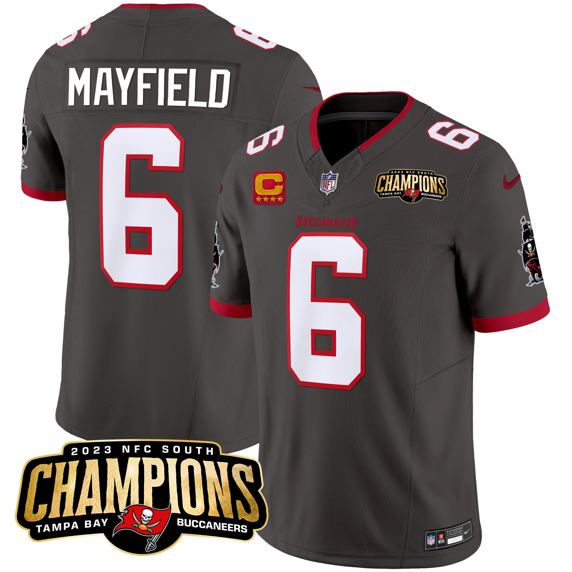 Baker Mayfield Men's Tampa Bay Buccaneers 2023 NFC South Champions Patch Vapor Pewter Jersey - All Stitched 