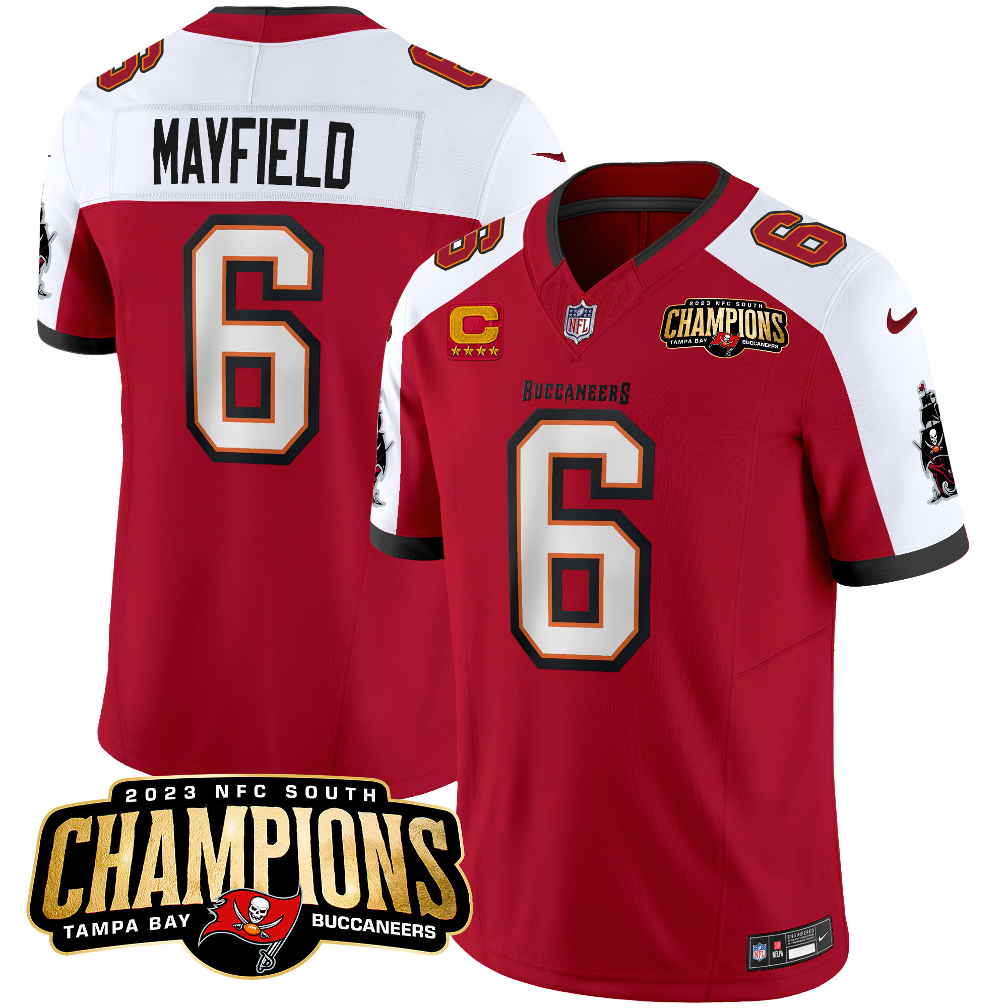 Baker Mayfield Men's Tampa Bay Buccaneers 2023 NFC South Champions Patch Vapor Red Alternate Jersey - All Stitched 