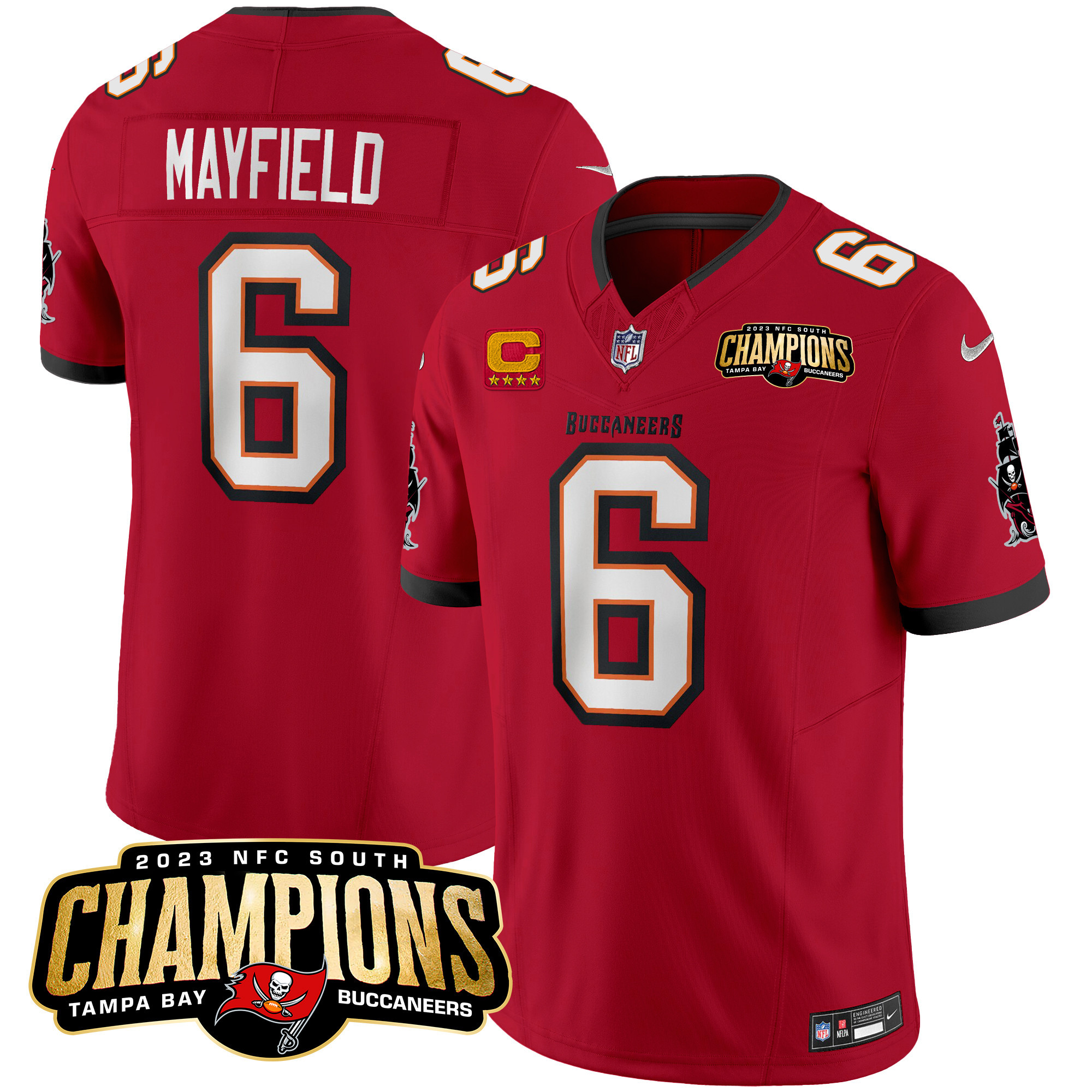 Baker Mayfield Men's Tampa Bay Buccaneers 2023 NFC South Champions Patch Vapor Red Jersey - All Stitched 