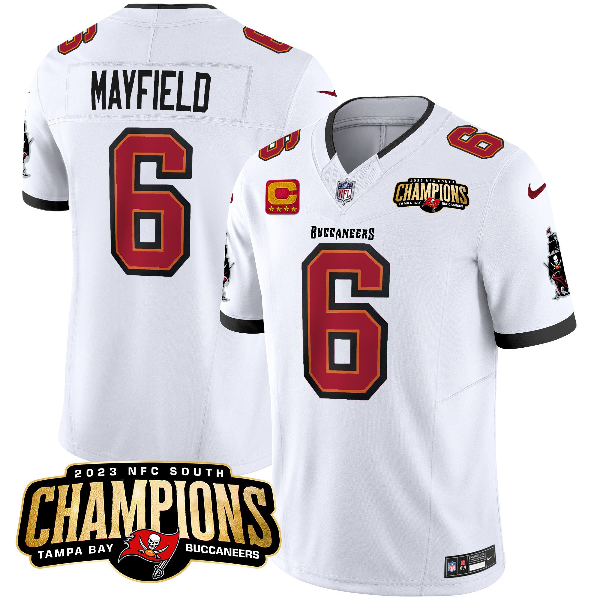 Baker Mayfield Men's Tampa Bay Buccaneers 2023 NFC South Champions Patch Vapor White Jersey - All Stitched 
