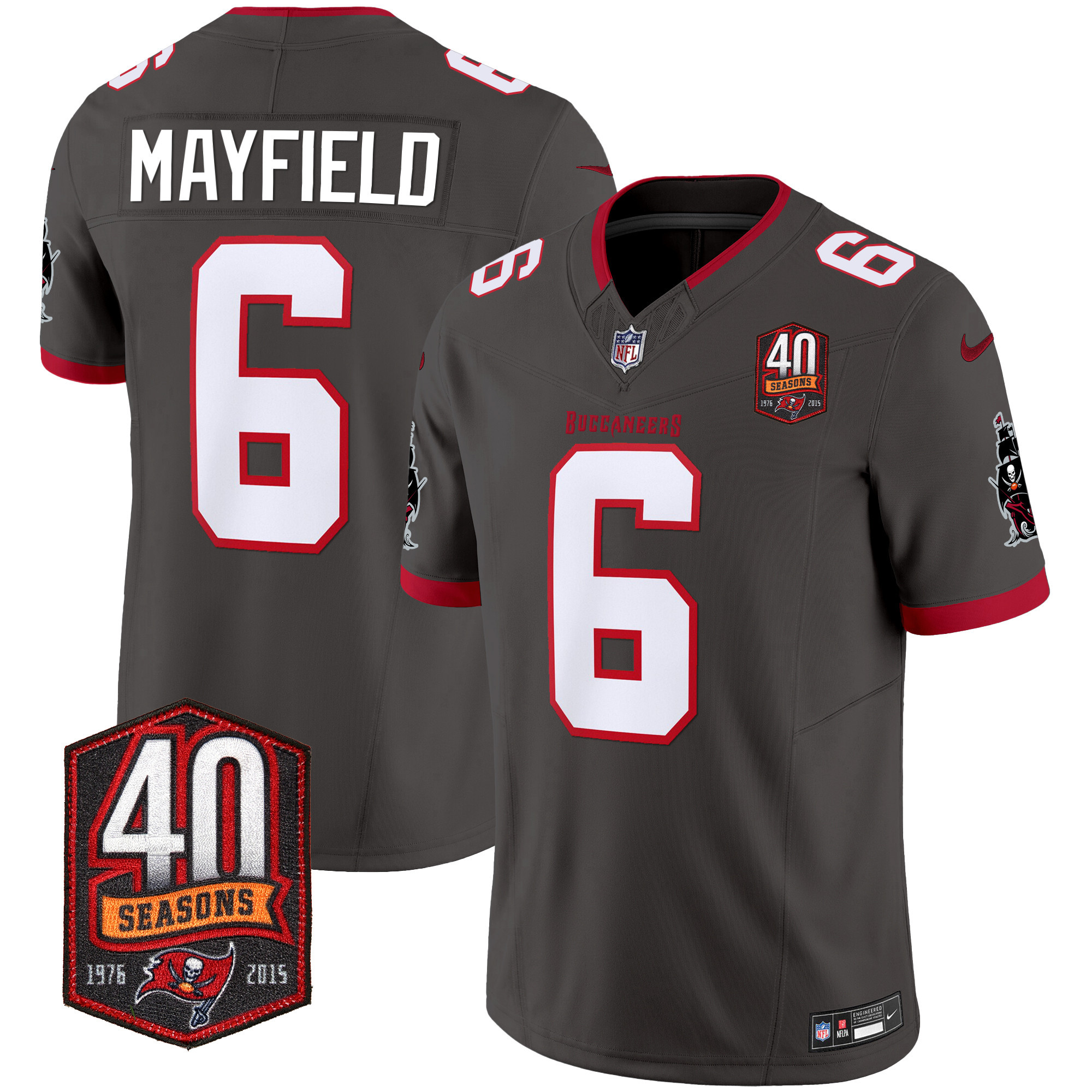Baker Mayfield Men's Tampa Bay Buccaneers 40th Season Patch Vapor Limited Pewter Jersey - All Stitched 