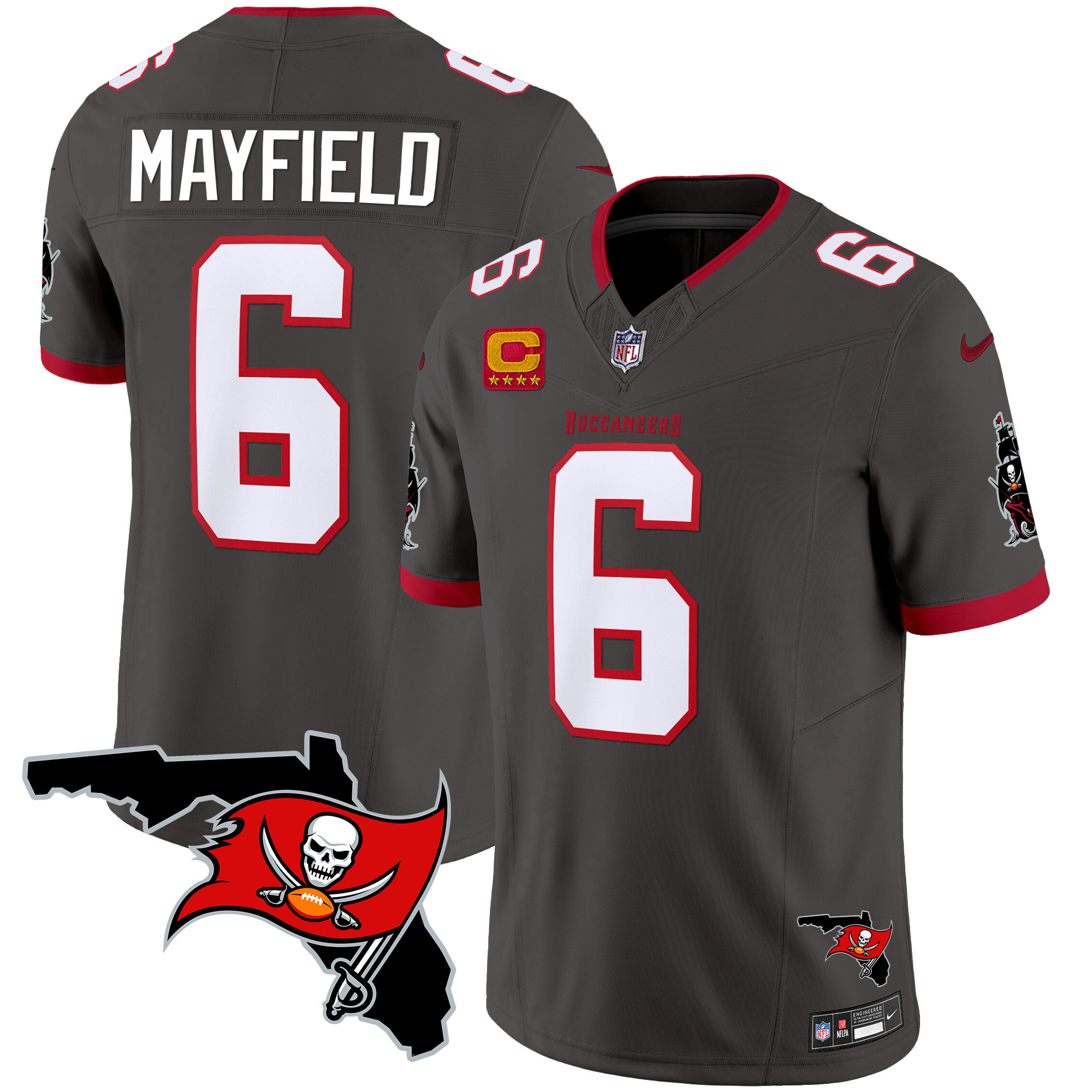 Baker Mayfield Men's Tampa Bay Buccaneers Florida Patch Vapor Limited Pewter Jersey - All Stitched 