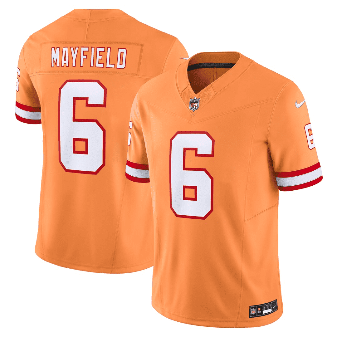 Baker Mayfield Men's Tampa Bay Buccaneers Throwback & Gold Limited Orange Jersey - All Stitched 