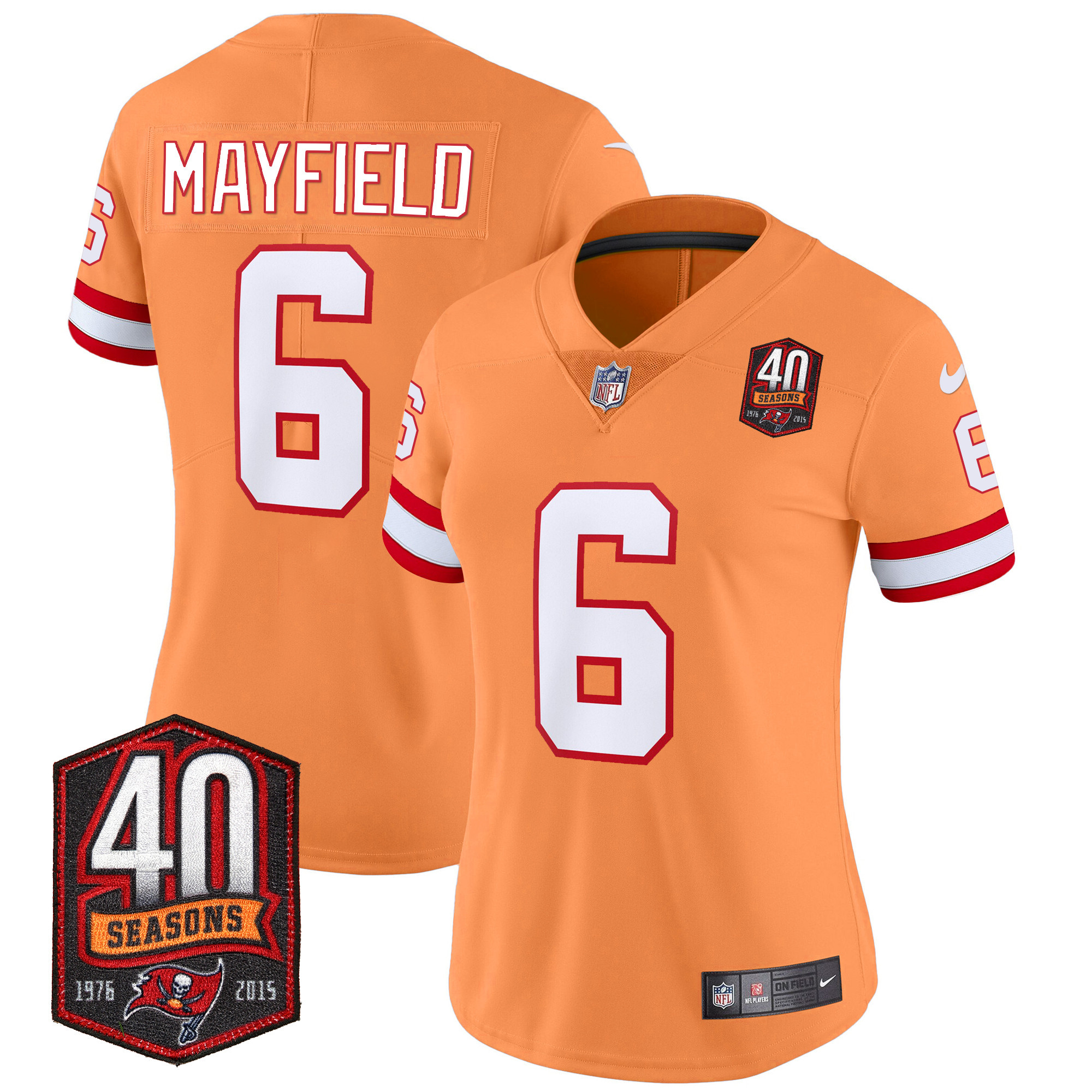 Baker Mayfield Women's Tampa Bay Buccaneers 40th Season Patch Vapor Limited Orange Jersey - All Stitched 