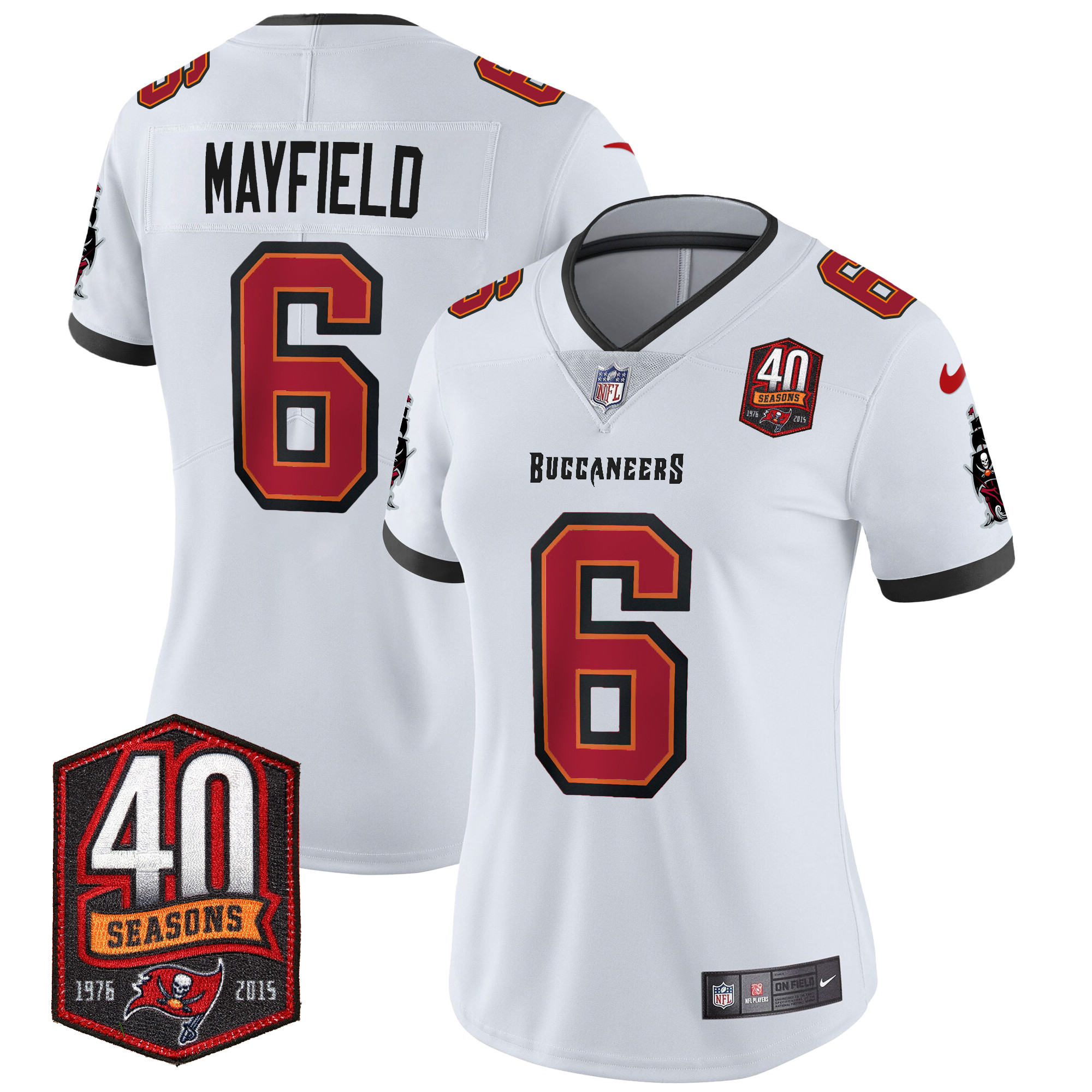 Baker Mayfield Women's Tampa Bay Buccaneers 40th Season Patch Vapor Limited White Jersey - All Stitched 