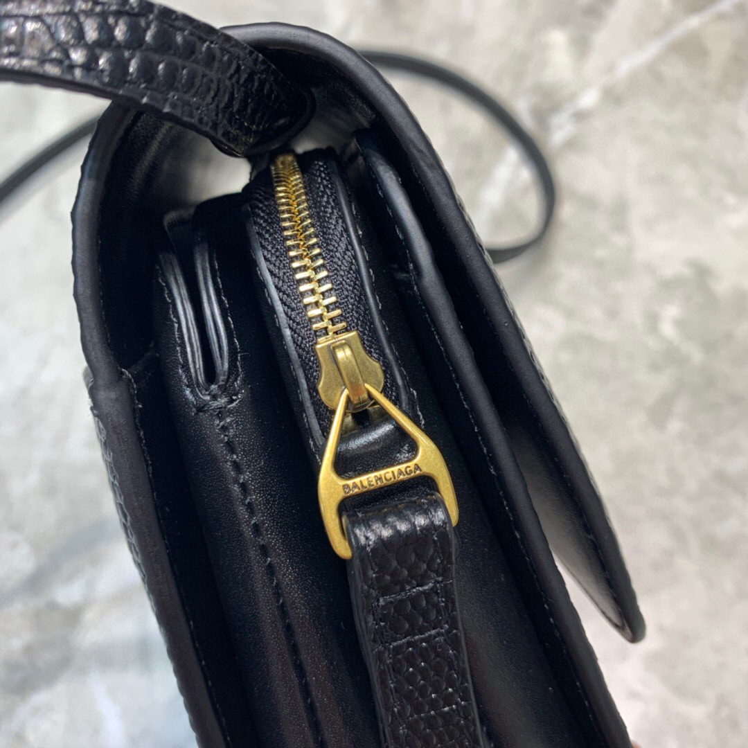 Balenciaga B Small Lizard Effect Cross-body Bag In Black, For Women, Women’s Bags 7in/18cm