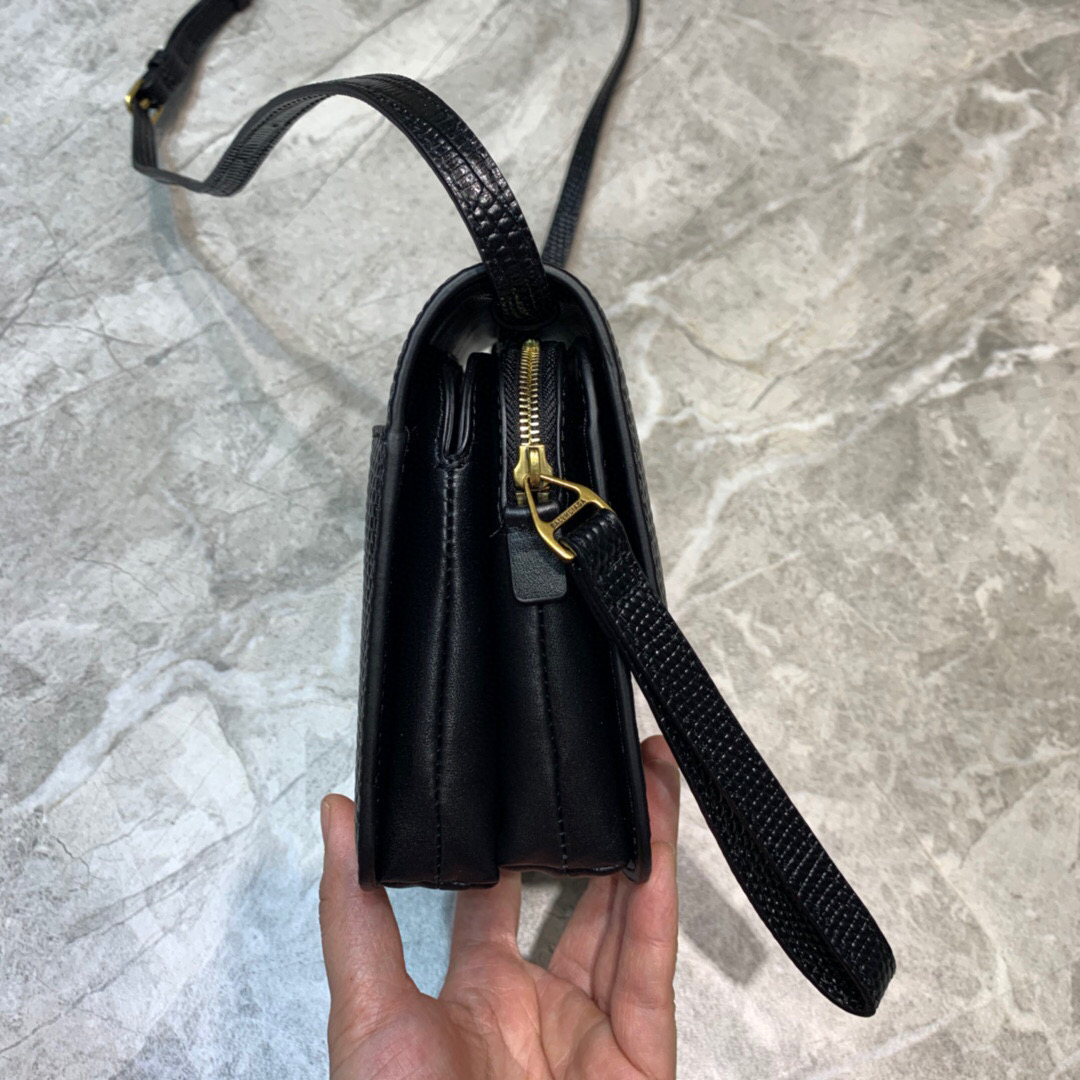 Balenciaga B Small Lizard Effect Cross-body Bag In Black, For Women, Women’s Bags 7in/18cm