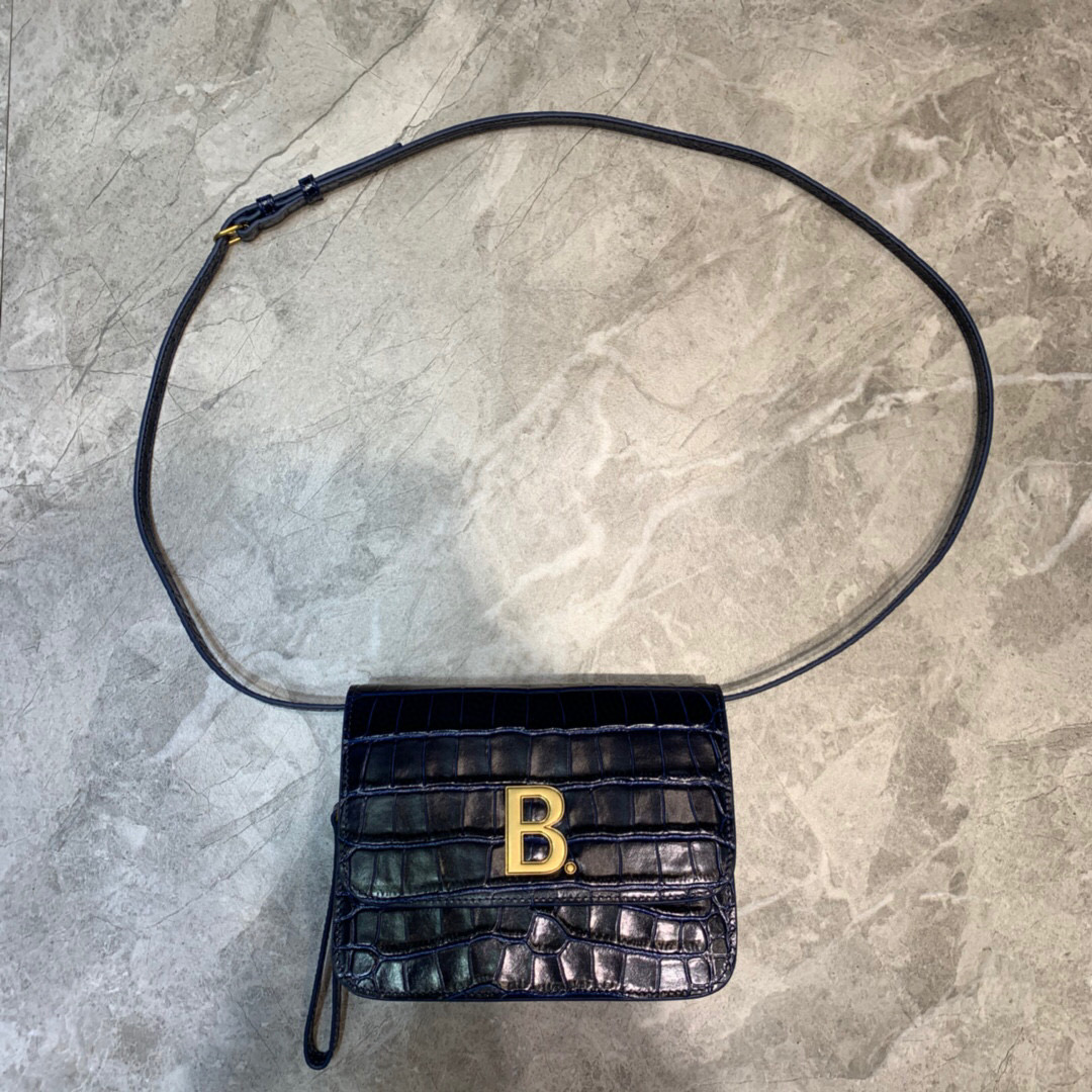 Balenciaga B Small Lizard Effect Cross-body Bag In Dark Blue, For Women, Women’s Bags 7in/18cm