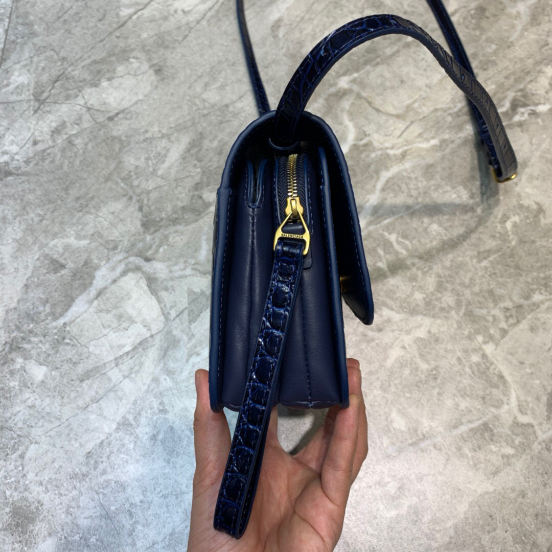 Balenciaga B Small Lizard Effect Cross-body Bag In Dark Blue, For Women, Women’s Bags 7in/18cm